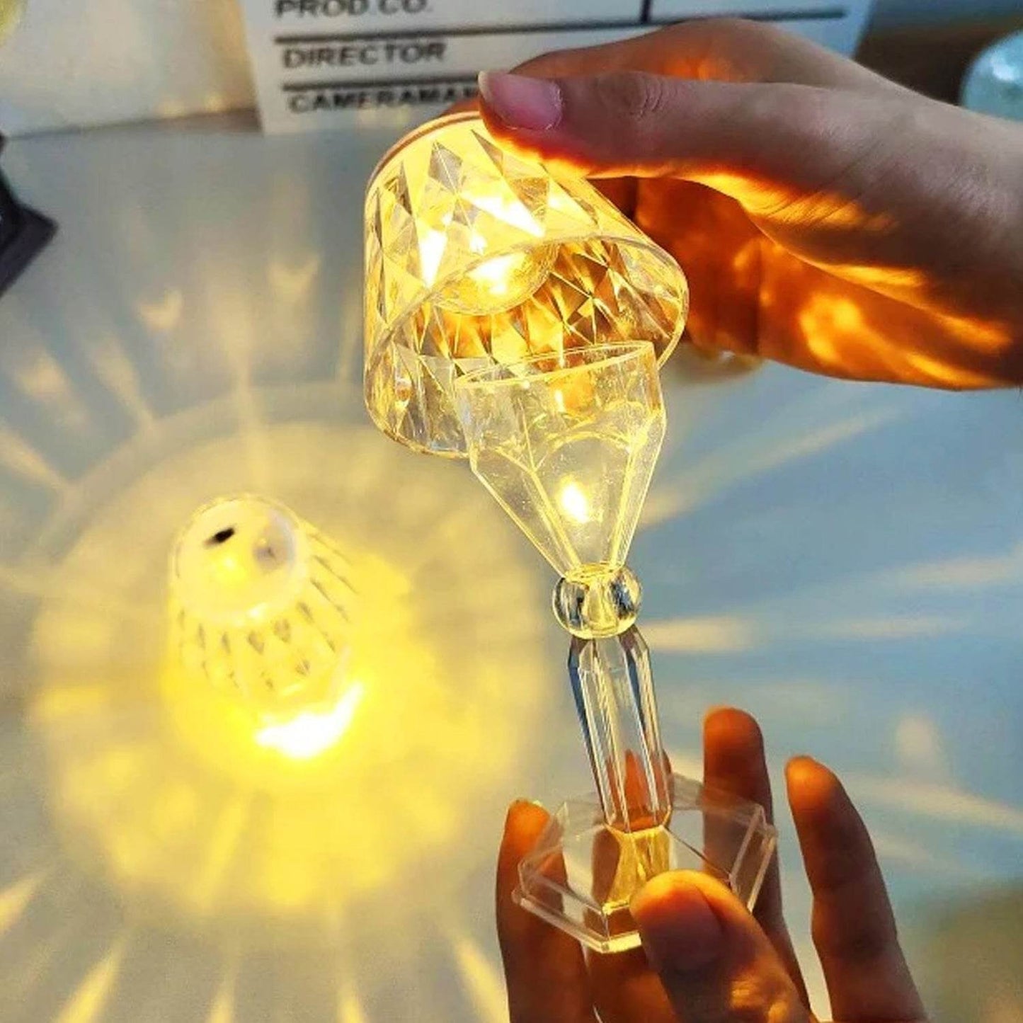 2in1 Transparent Mini Crystal Table Lamp with Reflection Light - infinityexculsivestore.com
