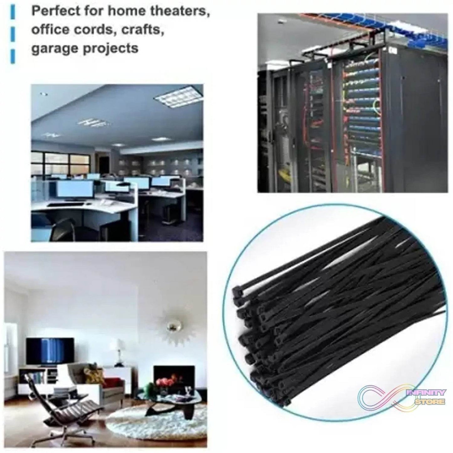 3×100 MM Nylon Self Locking Cable Ties, Heavy Duty Strong Zip Wire Tie. Pack of 100pc - Black - infinityexculsivestore.com