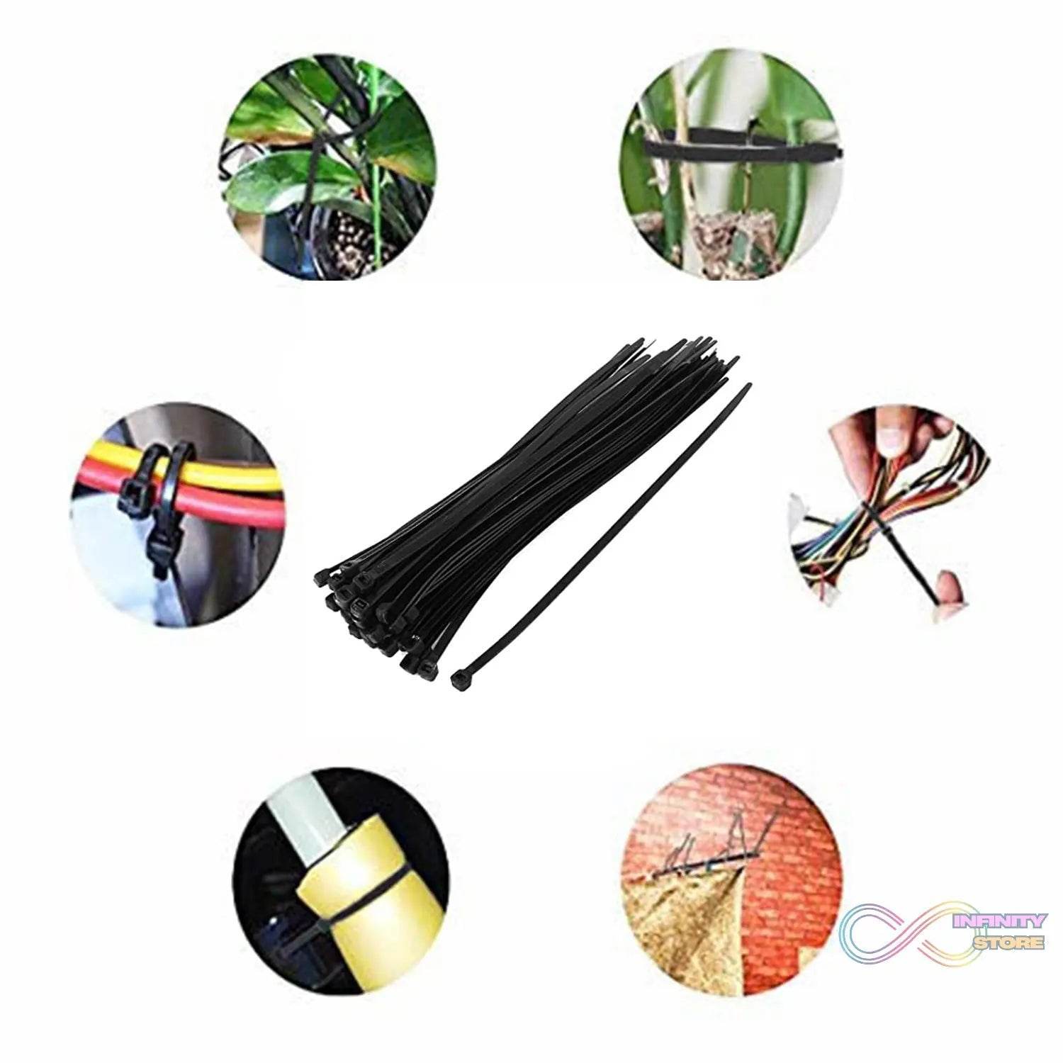 3×100 MM Nylon Self Locking Cable Ties, Heavy Duty Strong Zip Wire Tie. Pack of 100pc - Black - infinityexculsivestore.com