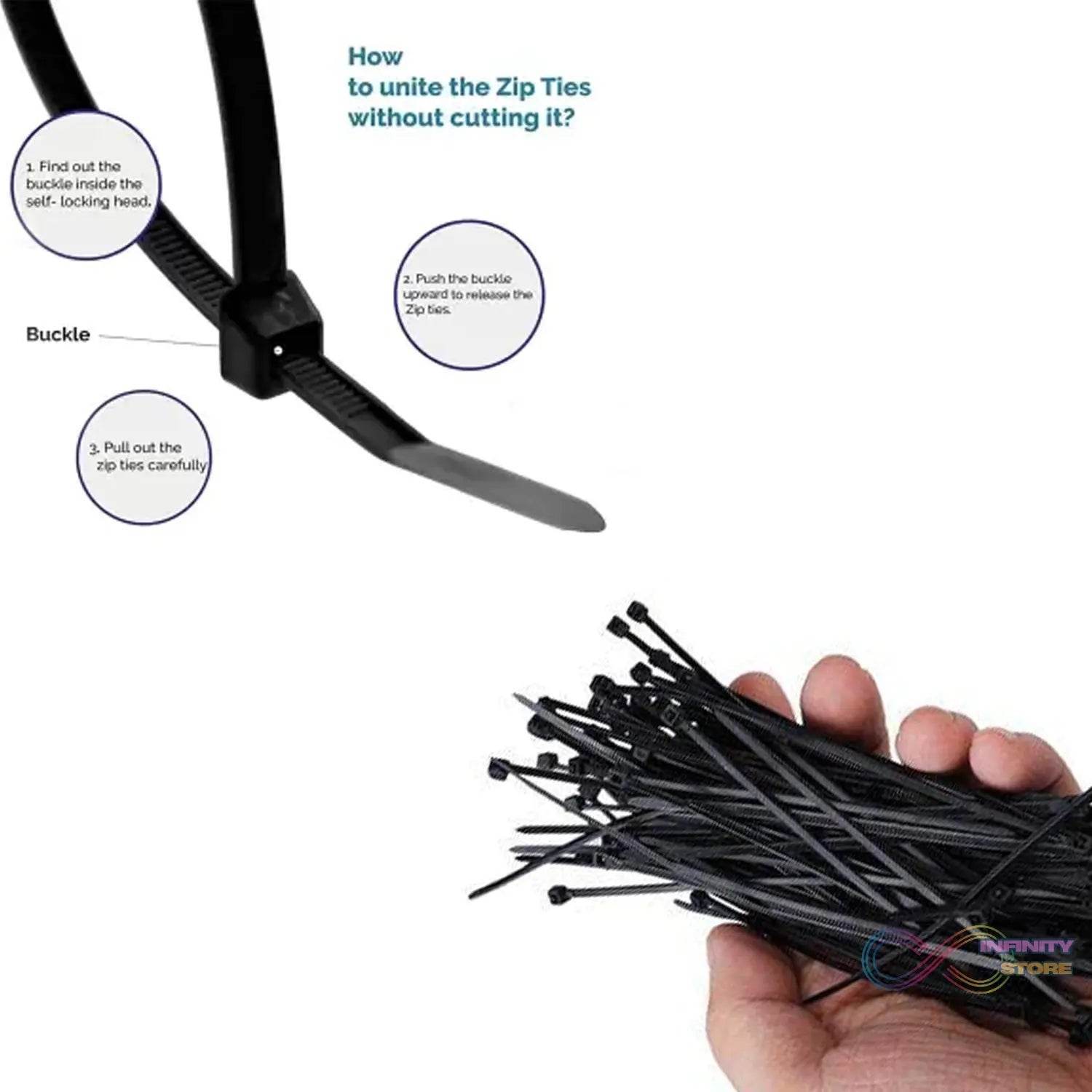 3×100 MM Nylon Self Locking Cable Ties, Heavy Duty Strong Zip Wire Tie. Pack of 100pc - Black - infinityexculsivestore.com