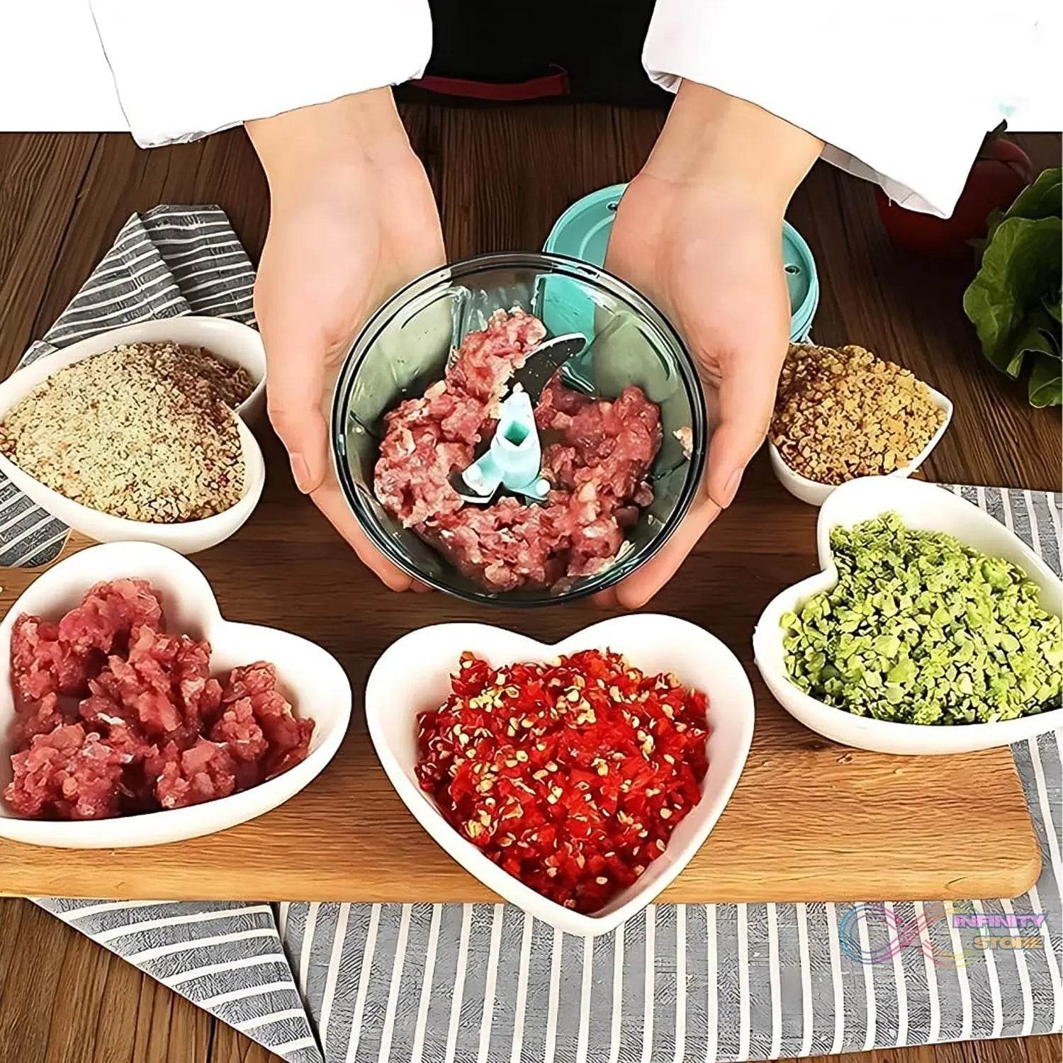 3 Blades Handy Chopper and Slicer Used Widely for chopping and Slicing (450 ML / 1 Pc) - infinityexculsivestore.com