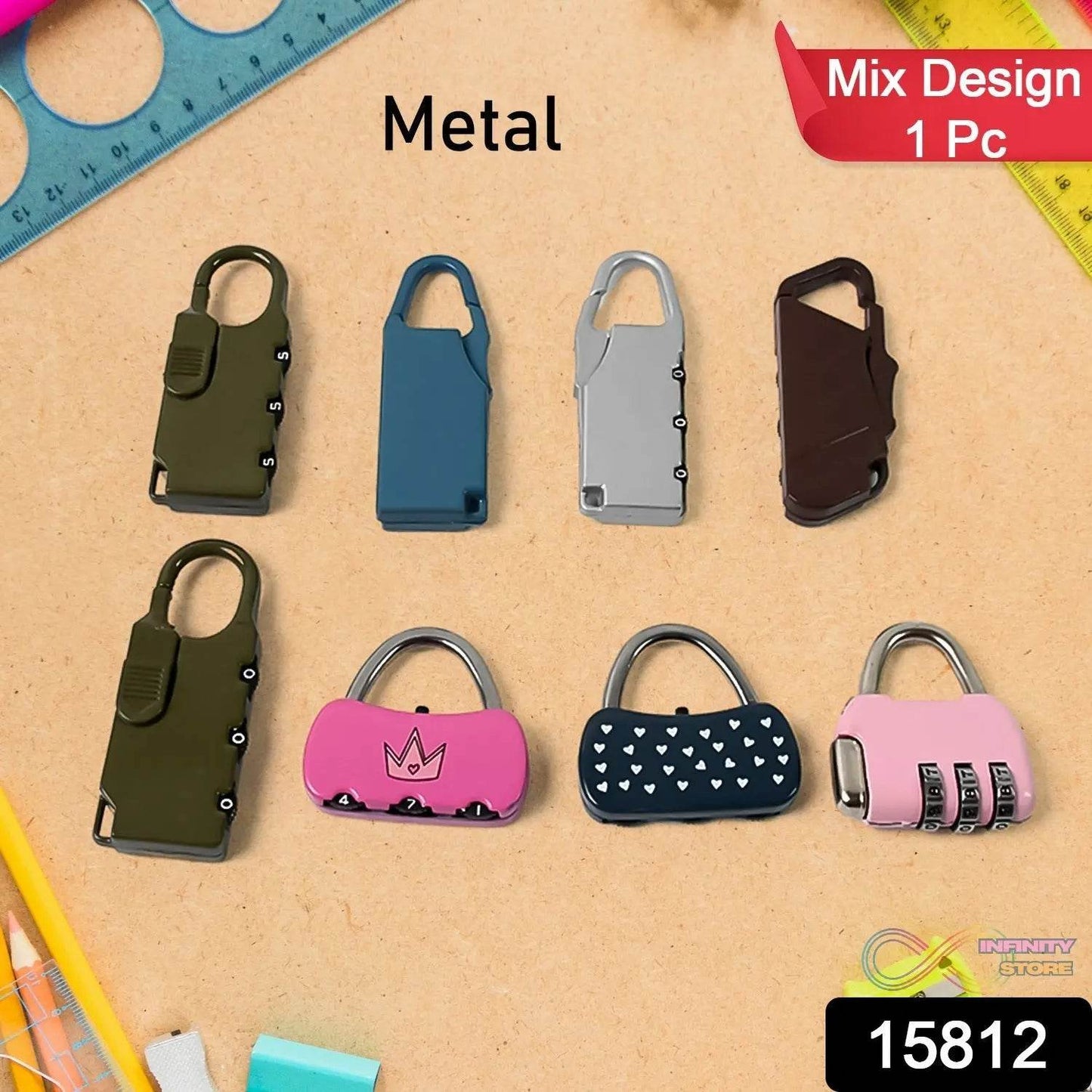3 Digit Metal Combination Number Lock (1 Pc / Mix Design & Color) - infinityexculsivestore.com