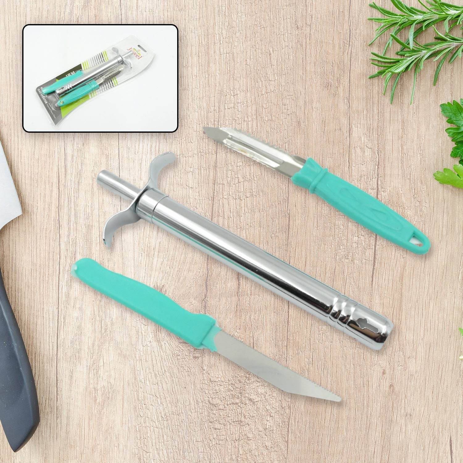 3 In 1 Kitchen Combo - Kitchen Lighter, Stainless Steel Knife and Peeler - infinityexculsivestore.com