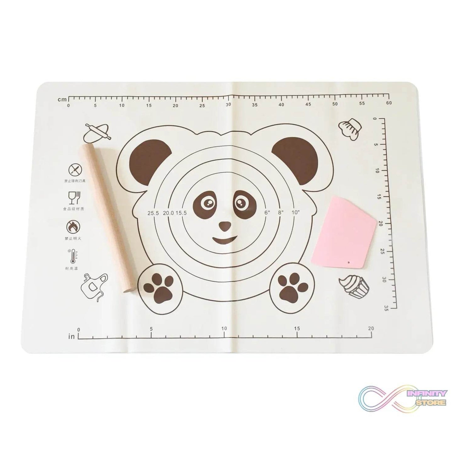 3 In 1 Silicone Baking Mat With Wooden Belan & Cake Scraper (3 Pcs Set / 50×70 CM) - infinityexculsivestore.com