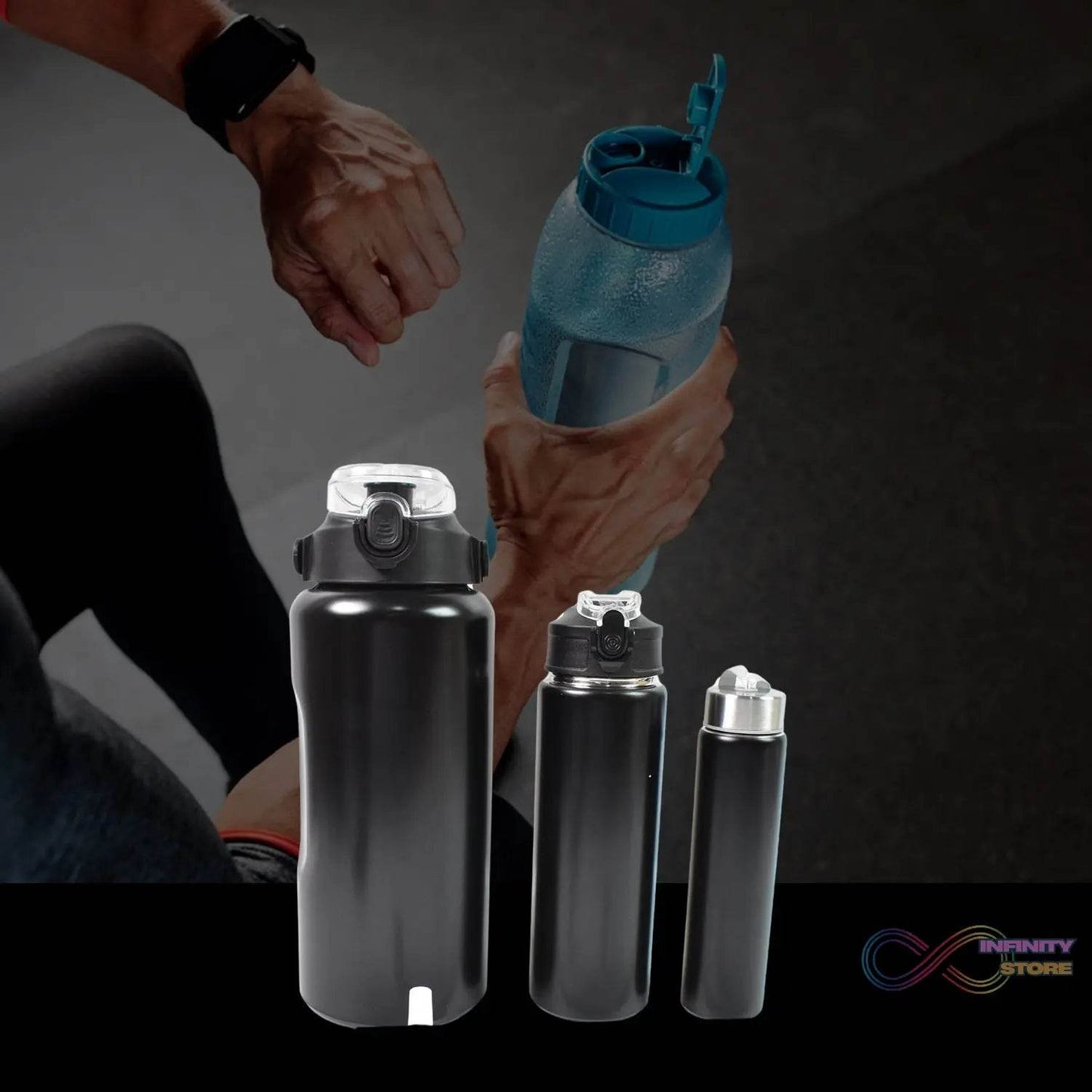 3 In 1 Stainless Steel Insulated Water Bottle, Double Wall Vacuum (3 Pcs Set / Different Size) - infinityexculsivestore.com