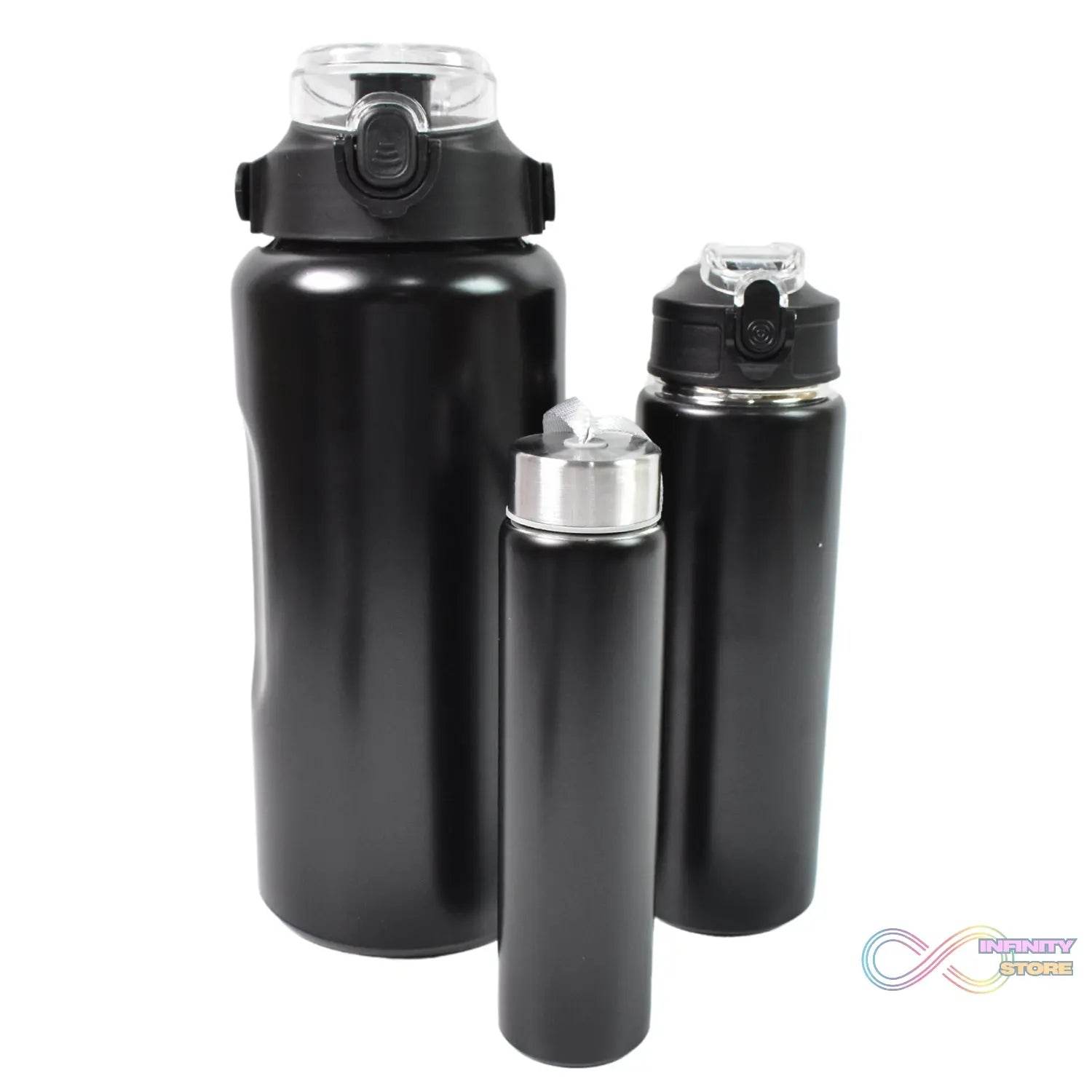 3 In 1 Stainless Steel Insulated Water Bottle, Double Wall Vacuum (3 Pcs Set / Different Size) - infinityexculsivestore.com