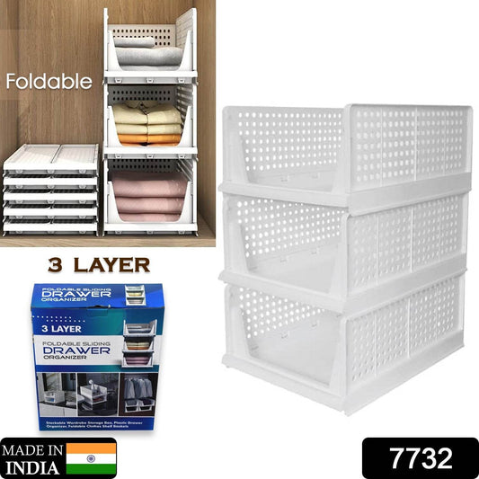 3 Layer Clothes Organizer for Wardrobe Cupboard Organizer for Clothes Foldable and Stackable Closet Organizer Drawer Organizer for Clothes, Multi Purpose Plastic Drawer - infinityexculsivestore.com