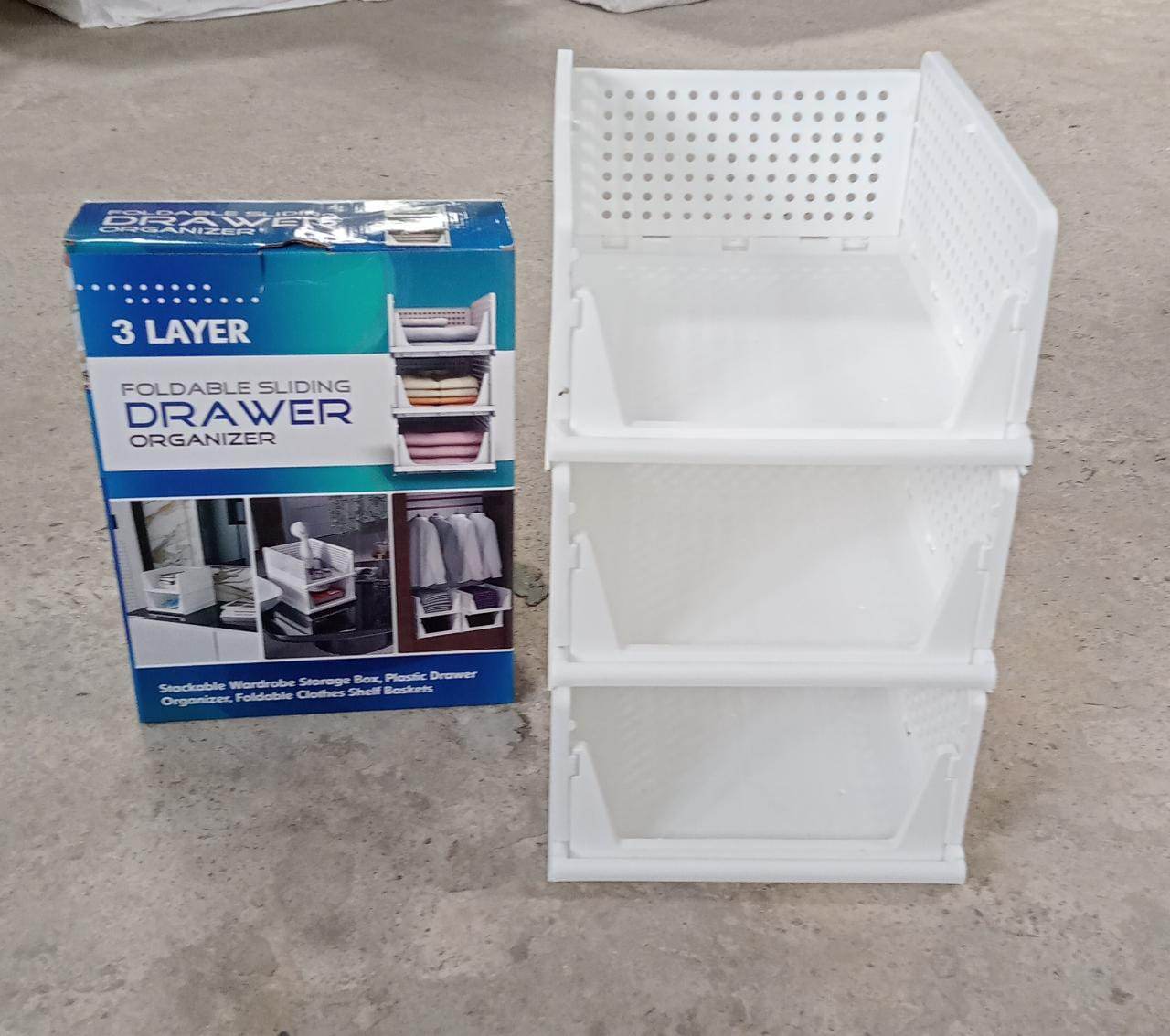 3 Layer Clothes Organizer for Wardrobe Cupboard Organizer for Clothes Foldable and Stackable Closet Organizer Drawer Organizer for Clothes, Multi Purpose Plastic Drawer - infinityexculsivestore.com