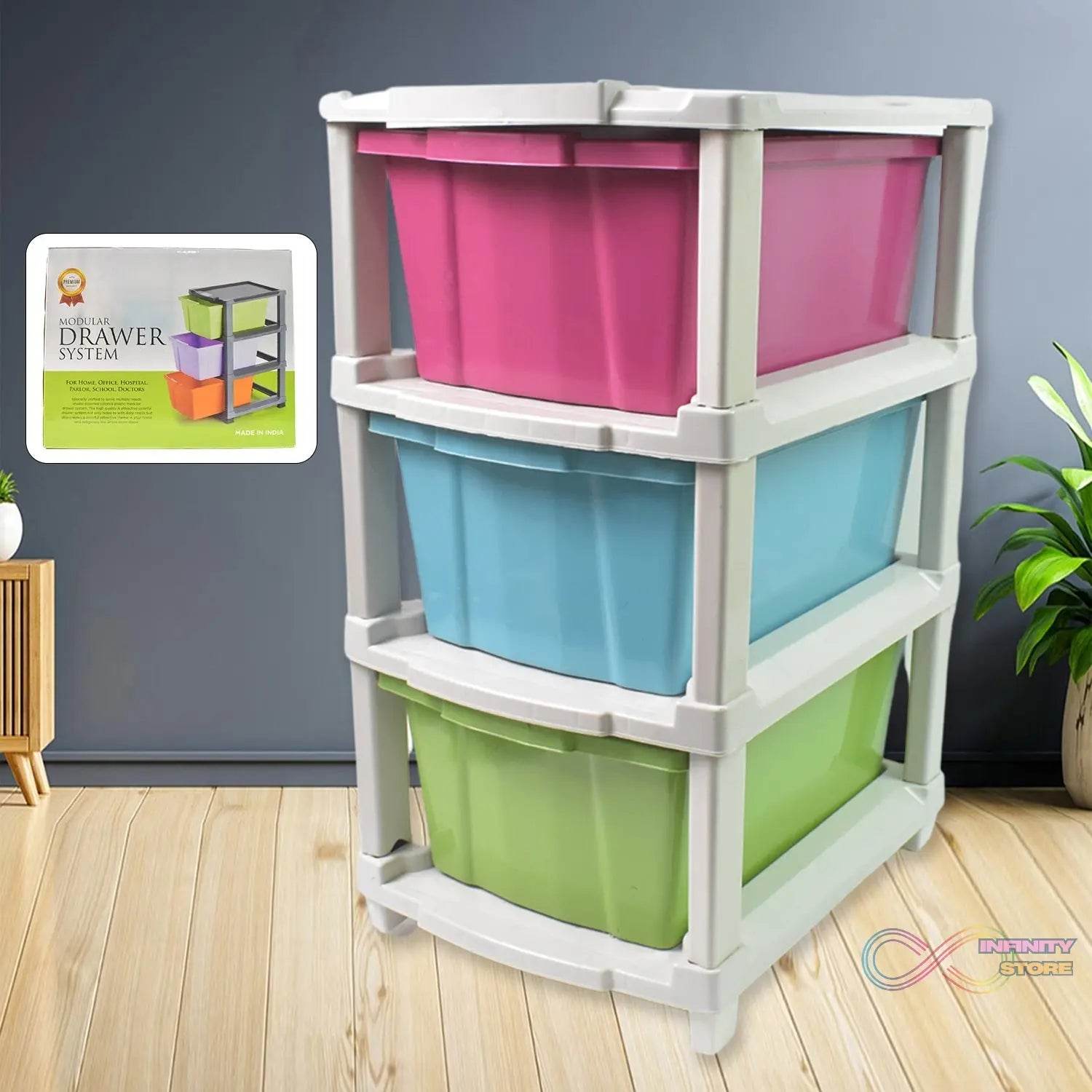 3 - Layer Plastic Drawer Storage Organizer, Multi - Purpose Cabinet (1 Pc / Mix Color) - infinityexculsivestore.com