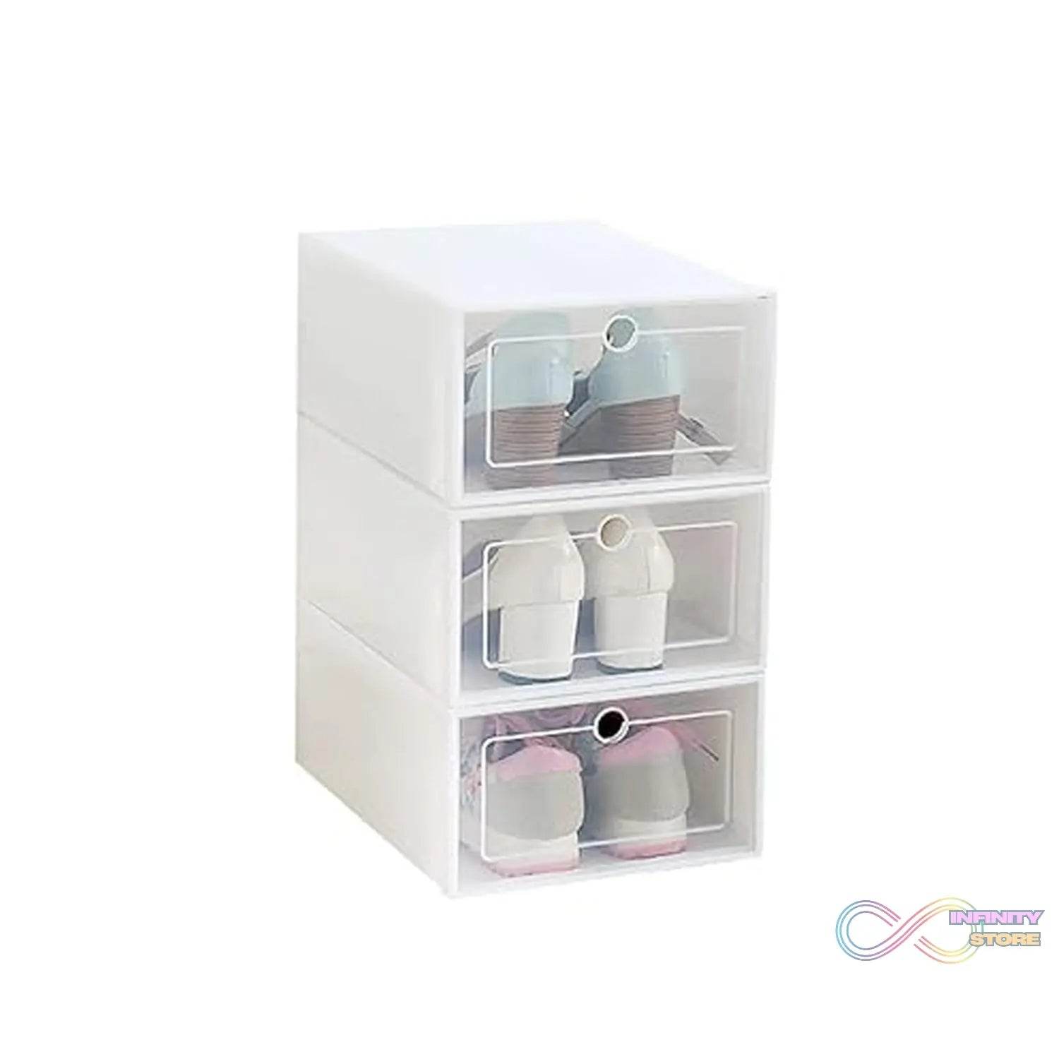 3 Layer Transparent Shoes Storage Box Plastic Stackable Shoe Storage (1 Set / 3 Layer) - infinityexculsivestore.com