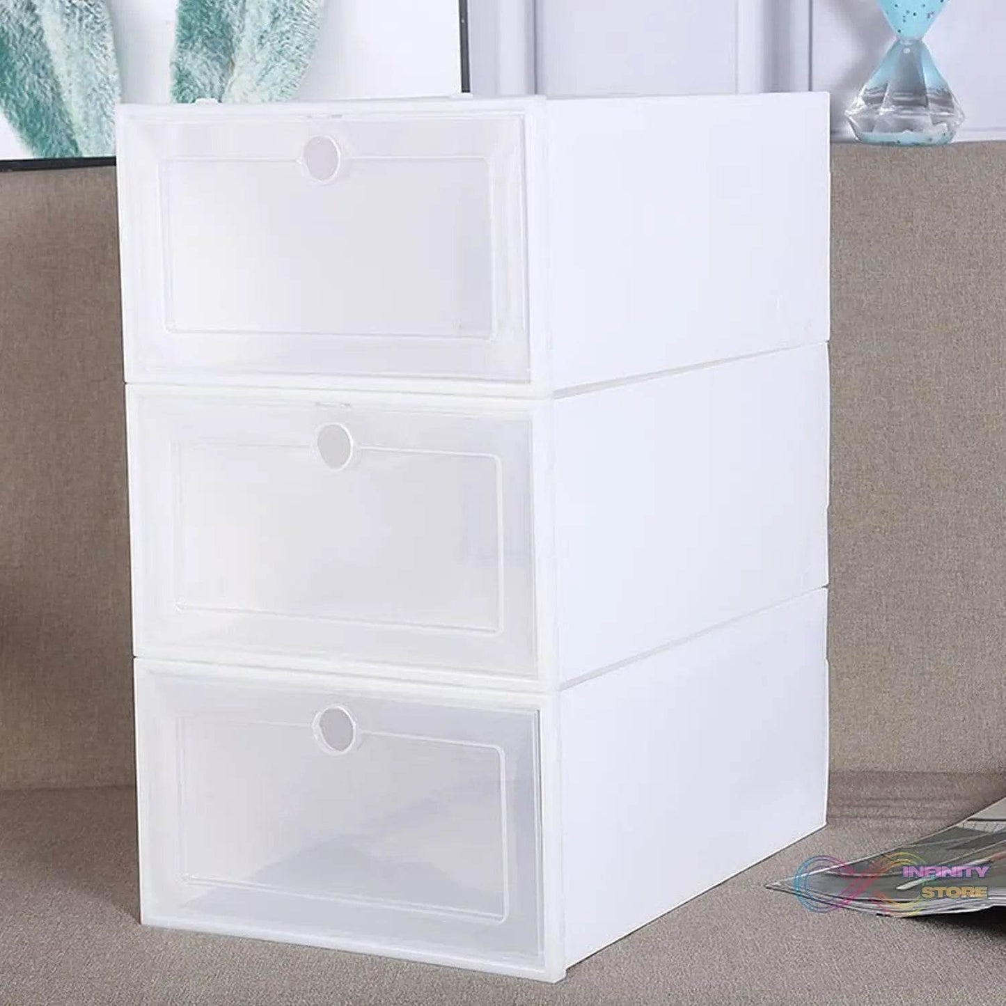 3 Layer Transparent Shoes Storage Box Plastic Stackable Shoe Storage (1 Set / 3 Layer) - infinityexculsivestore.com