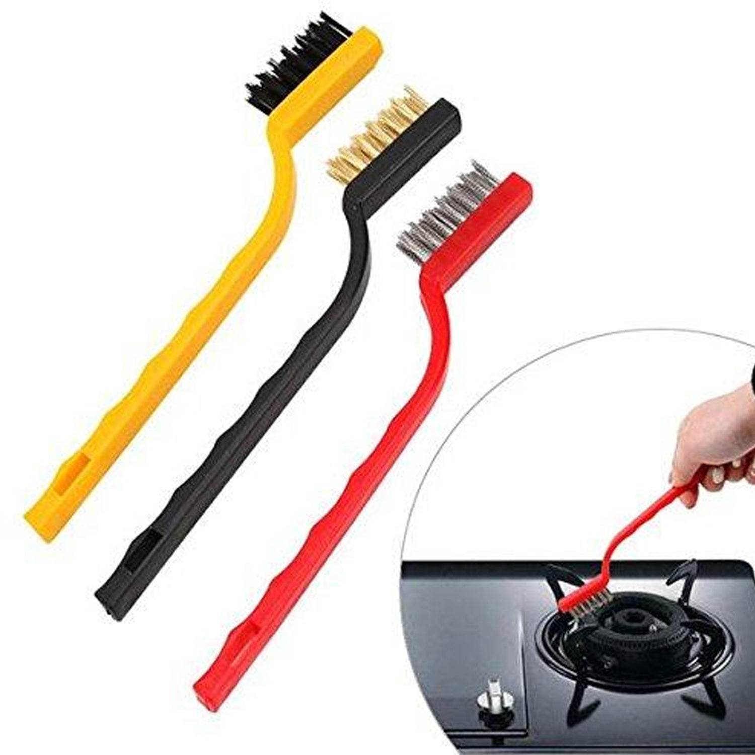 '-3 Pc Mini Wire Brush Set (Brass, Nylon, Stainless Steel Bristles) - infinityexculsivestore.com