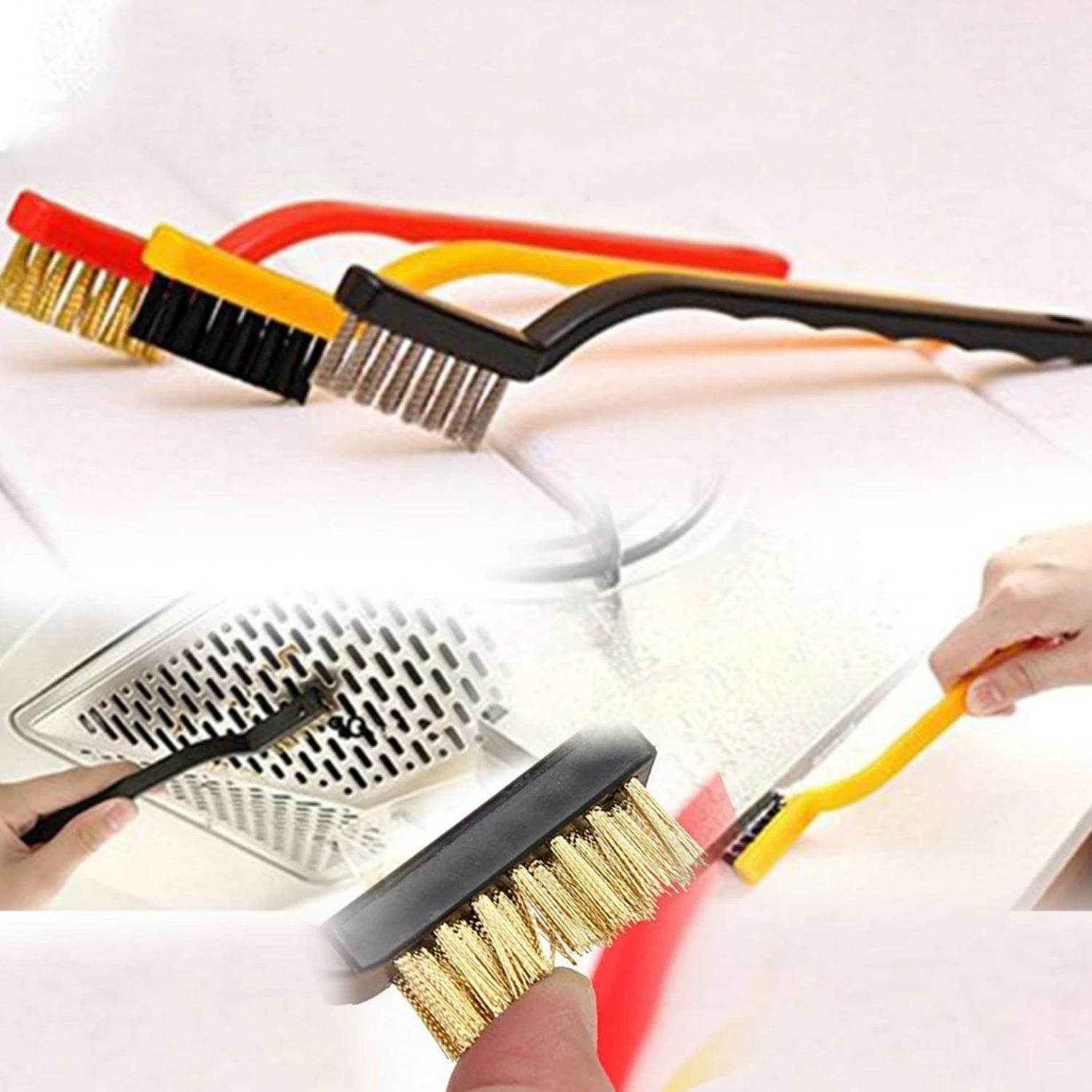 '-3 Pc Mini Wire Brush Set (Brass, Nylon, Stainless Steel Bristles) - infinityexculsivestore.com