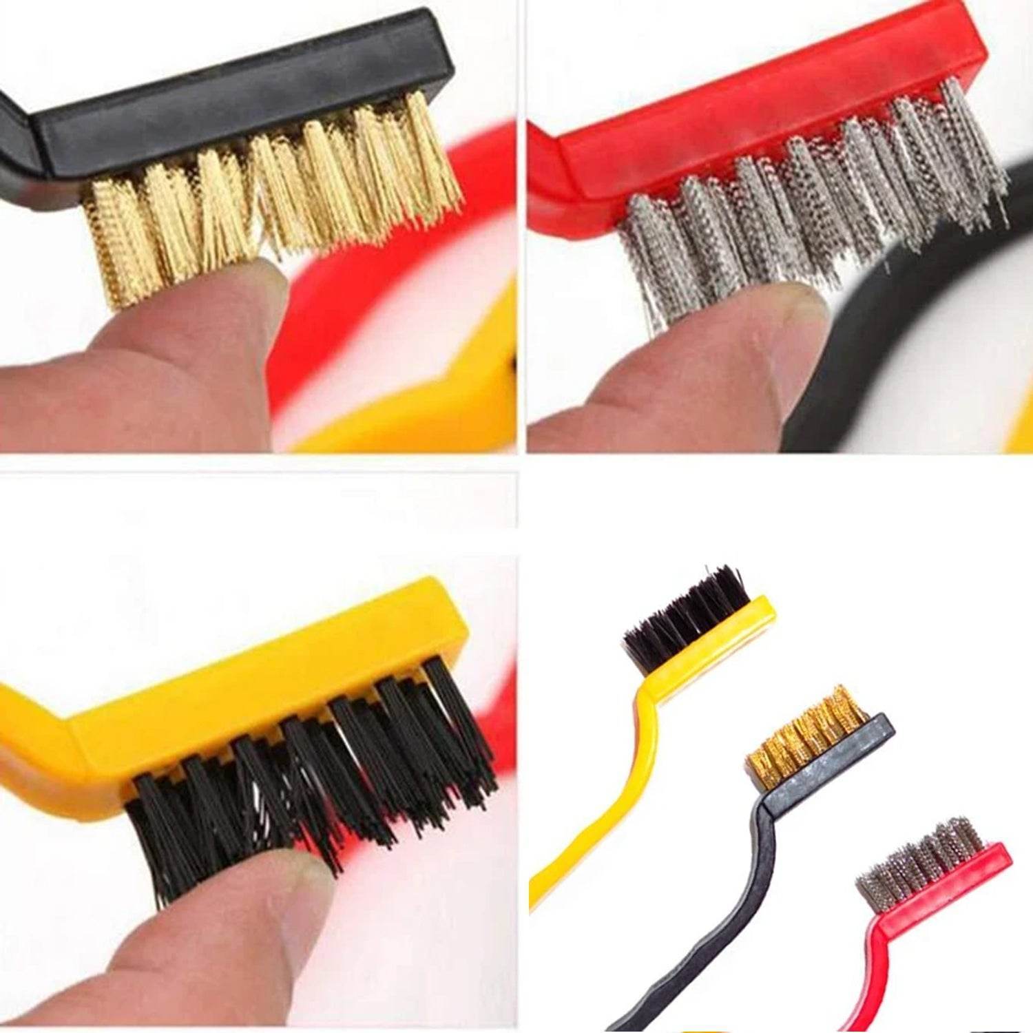 '-3 Pc Mini Wire Brush Set (Brass, Nylon, Stainless Steel Bristles) - infinityexculsivestore.com
