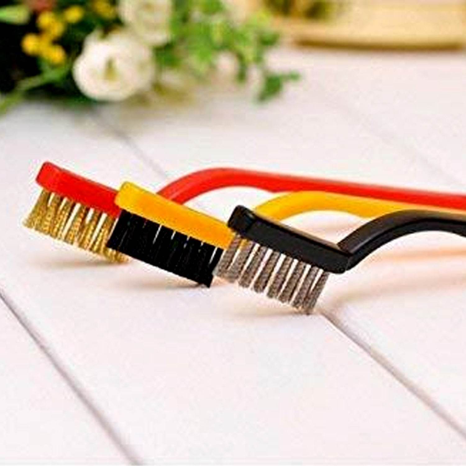 '-3 Pc Mini Wire Brush Set (Brass, Nylon, Stainless Steel Bristles) - infinityexculsivestore.com
