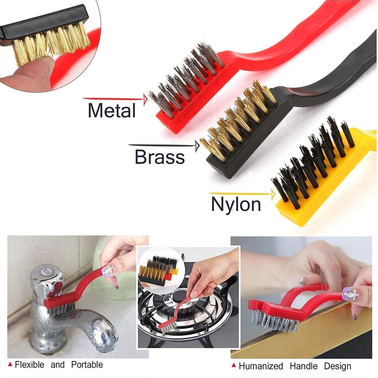 3-Piece Mini Wire Brush Set: Tackle Tough Cleaning Jobs (Multi-Material) - infinityexculsivestore.com
