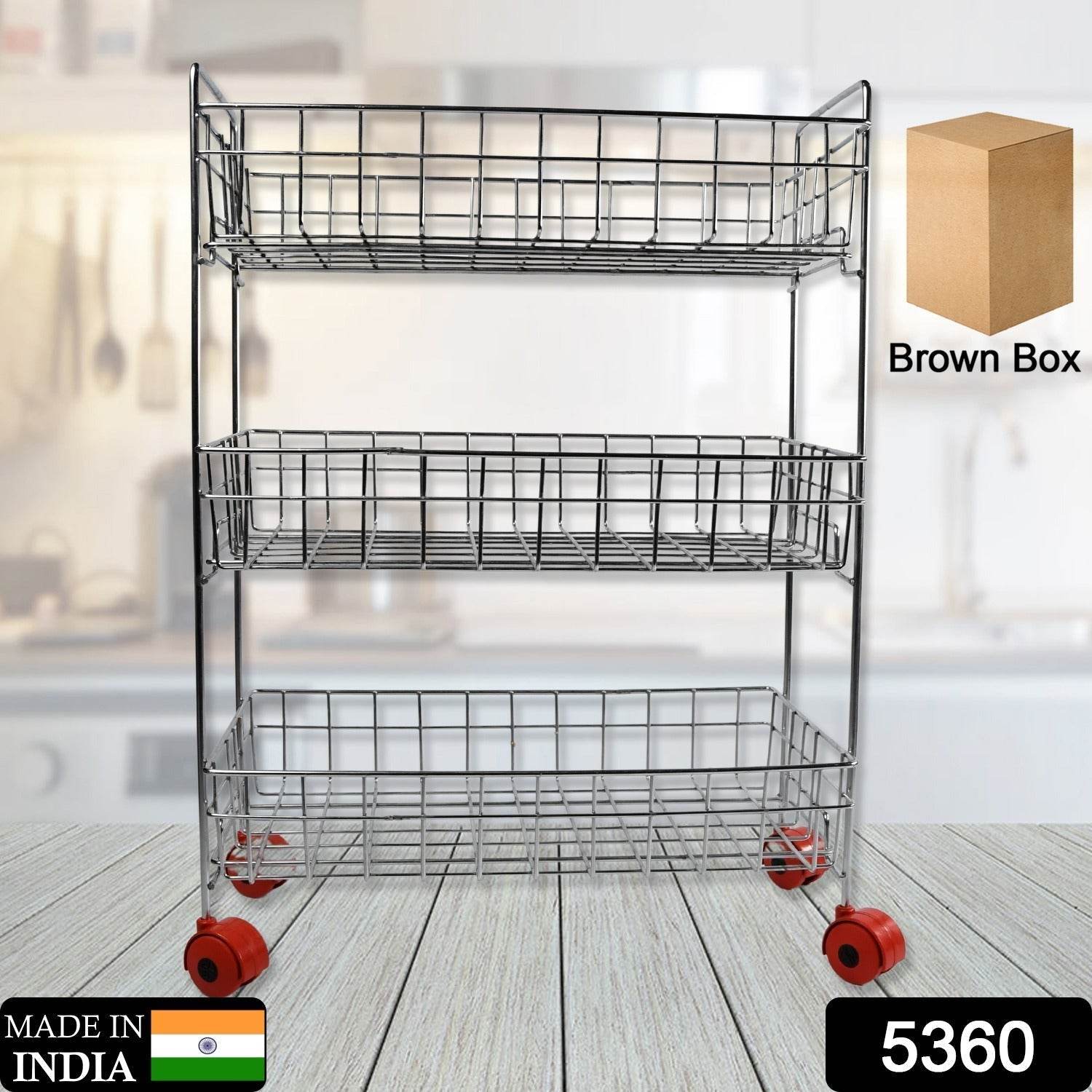 3 - Tier Stainless Steel Kitchen Trolley , Fruit & Vegetable Rack - infinityexculsivestore.com