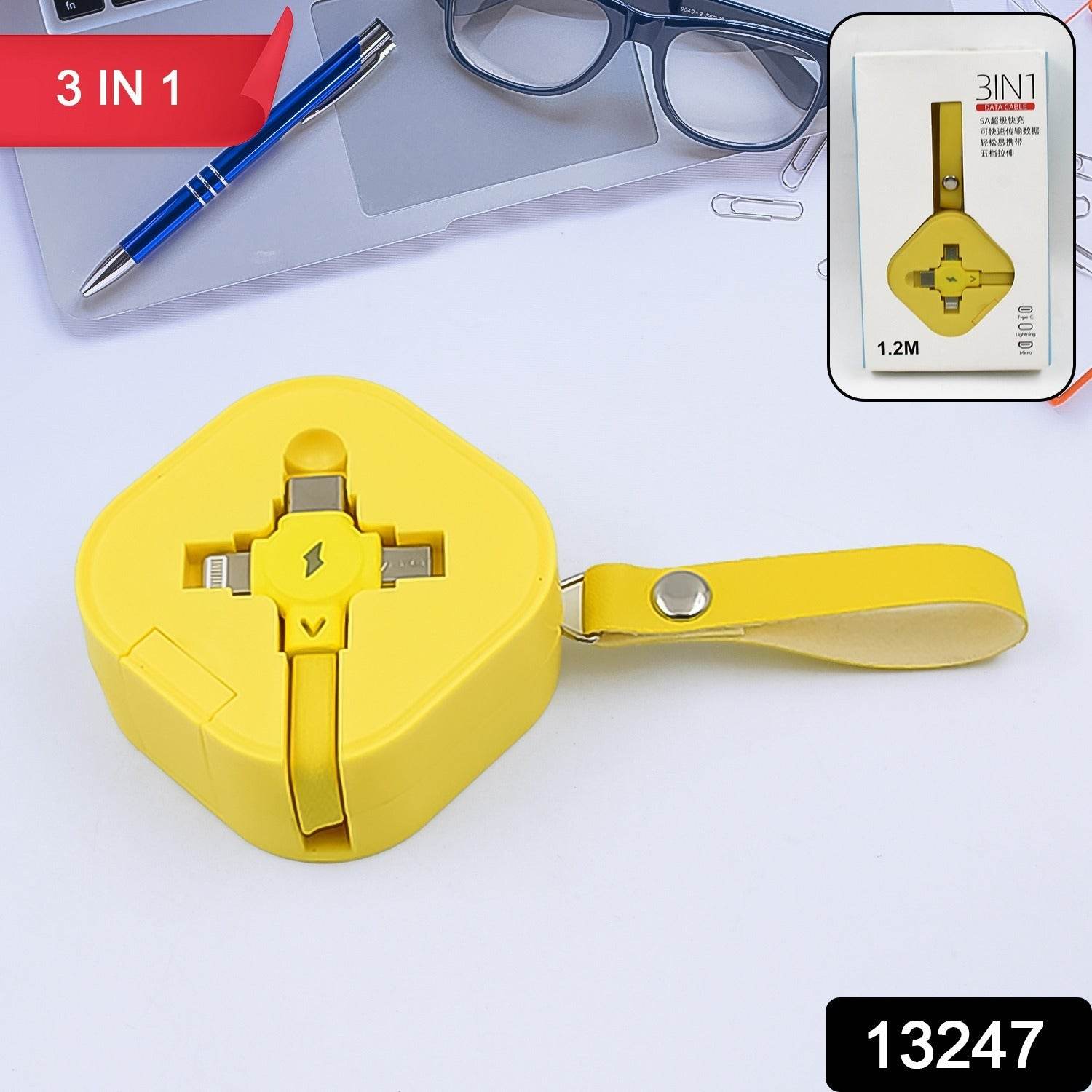3 in 1 Charger Cable, Retractable Type, Compatible with Smartphones (1 Pc) - infinityexculsivestore.com