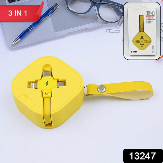 3 in 1 Charger Cable, Retractable Type, Compatible with Smartphones (1 Pc) - infinityexculsivestore.com
