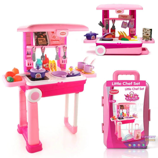 3 in 1 Kitchen Set for Kids, Portable Pretend Play Toys for Kids with Suitcase (1 Set) - infinityexculsivestore.com
