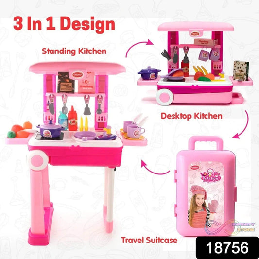 3 in 1 Kitchen Set for Kids, Portable Pretend Play Toys for Kids with Suitcase (1 Set) - infinityexculsivestore.com