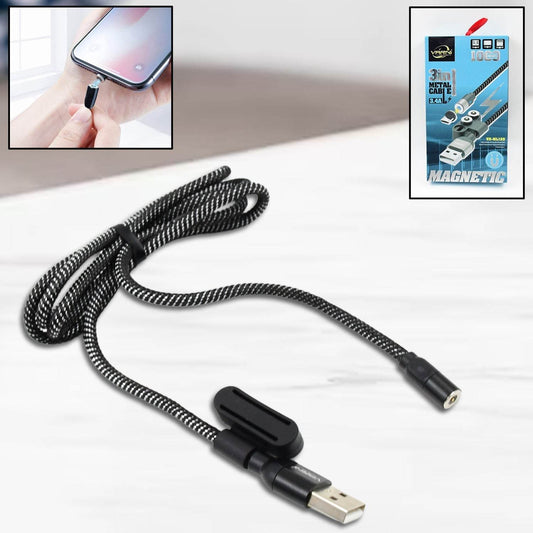 3 in 1 Magnetic USB Charging Cable | USB-c Android and Lightning with Extra Protecting Nylon| Strong Magnetic Cable with Full Rotation Support Fast Charging - infinityexculsivestore.com
