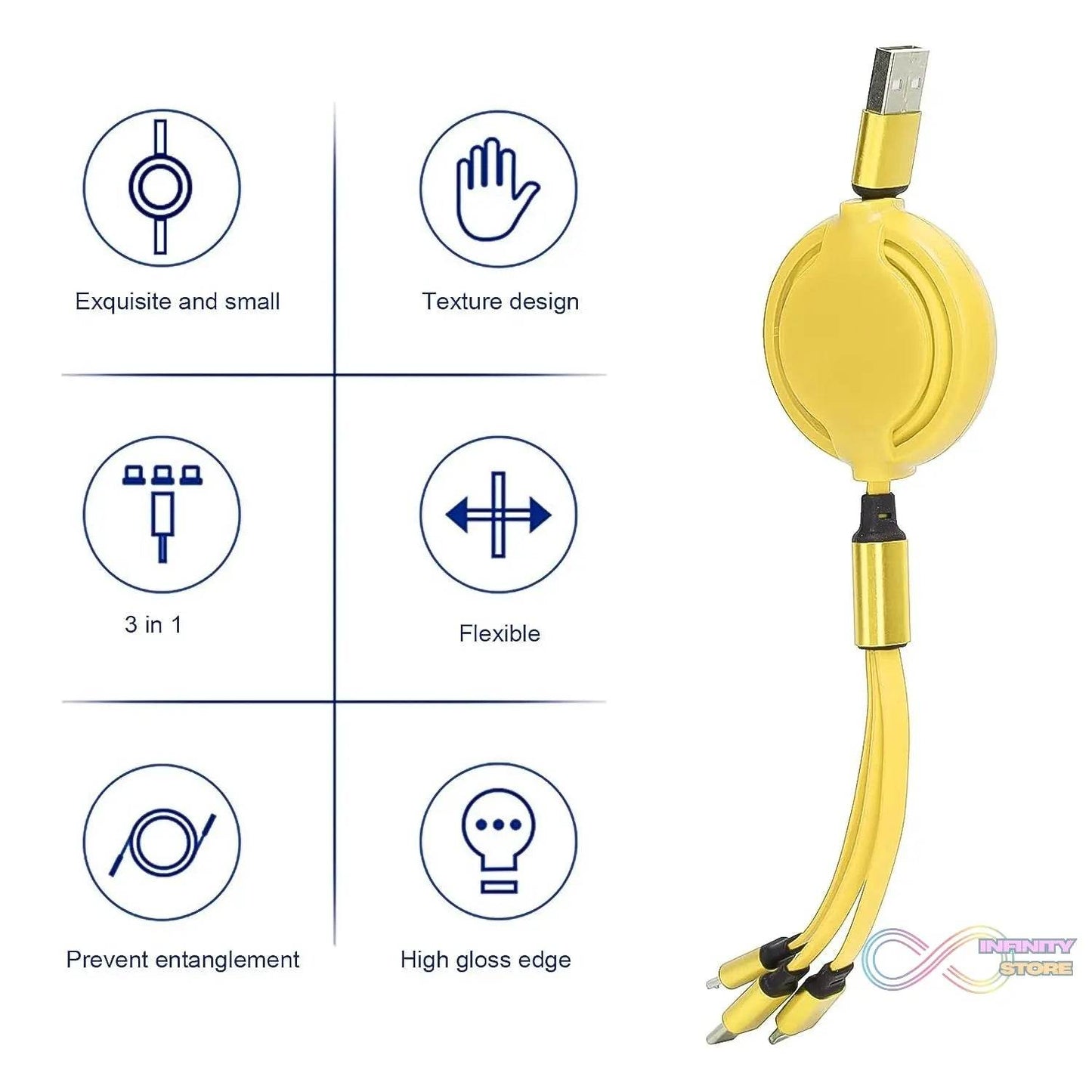 3 in 1 Retractable Charger Charging Cable (1 Pc / Mix Color) - infinityexculsivestore.com
