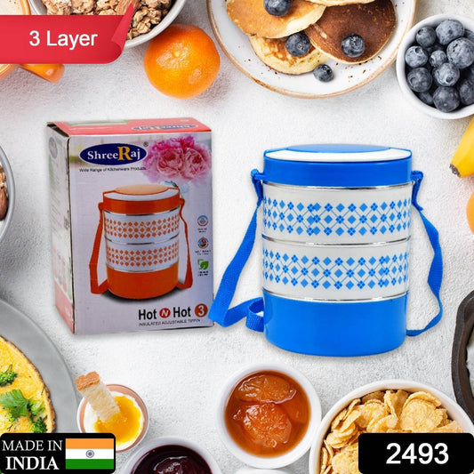 3 layer Adjustable Insulated Tiffin Set of 1, Blue 3 Containers Lunch Box - infinityexculsivestore.com