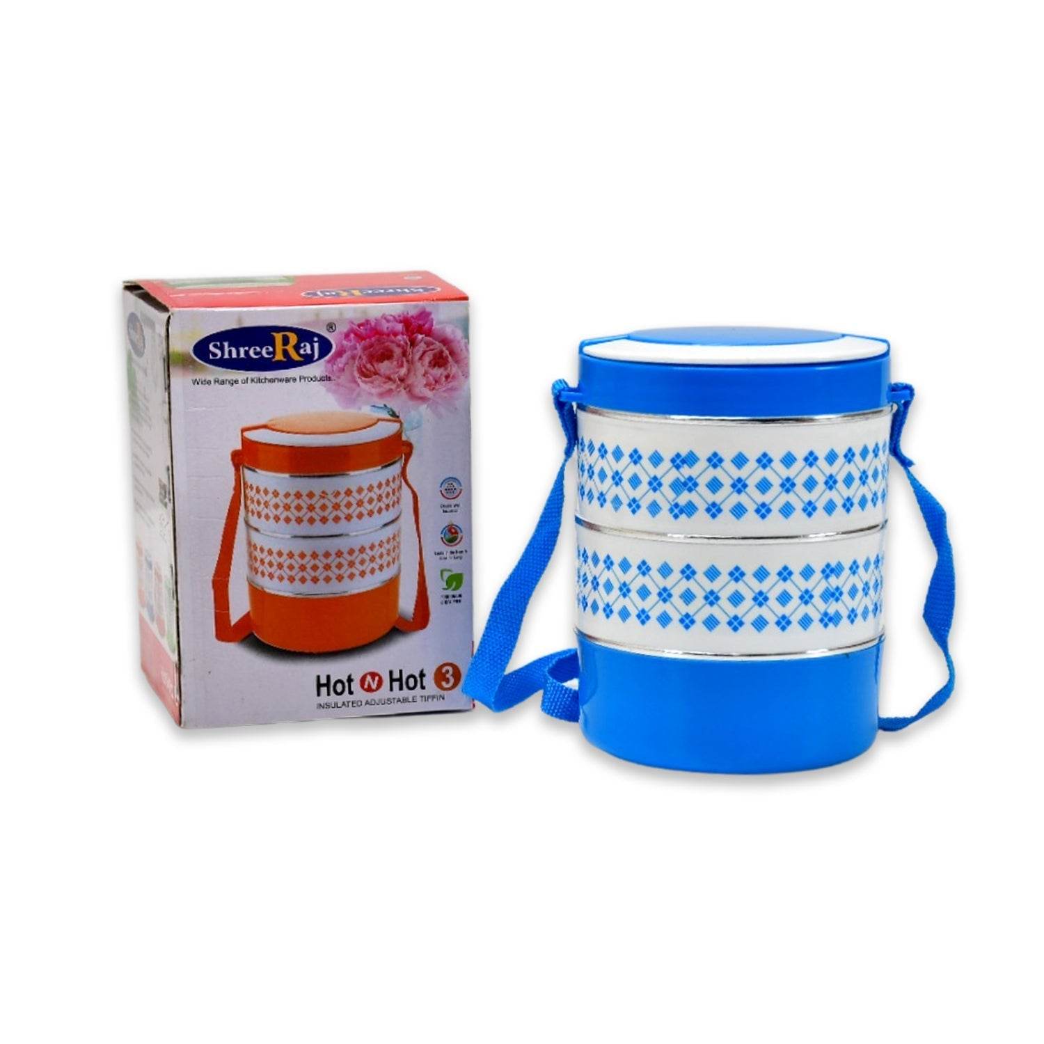 3 layer Adjustable Insulated Tiffin Set of 1, Blue 3 Containers Lunch Box - infinityexculsivestore.com