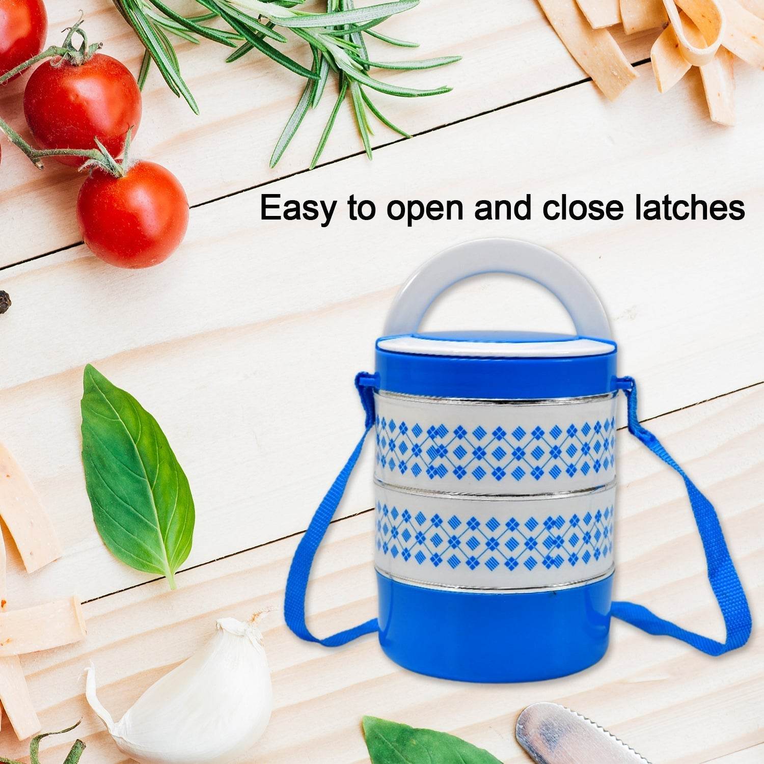 3 layer Adjustable Insulated Tiffin Set of 1, Blue 3 Containers Lunch Box - infinityexculsivestore.com