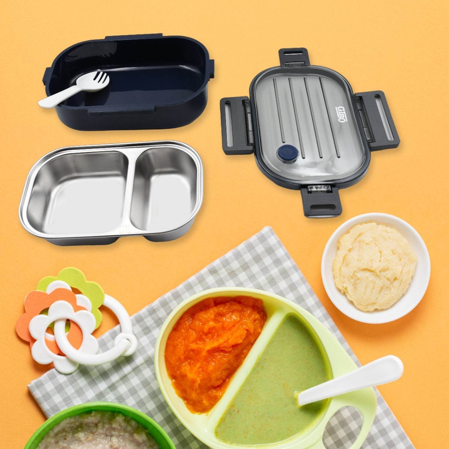 304 Stainless Steel Thermal Lunch Box Leakproof Food Storage Containers, 2-Compartment Lunch Box, Lunch Box for Boys, Girls, Kids, School & Office (500ML) - infinityexculsivestore.com