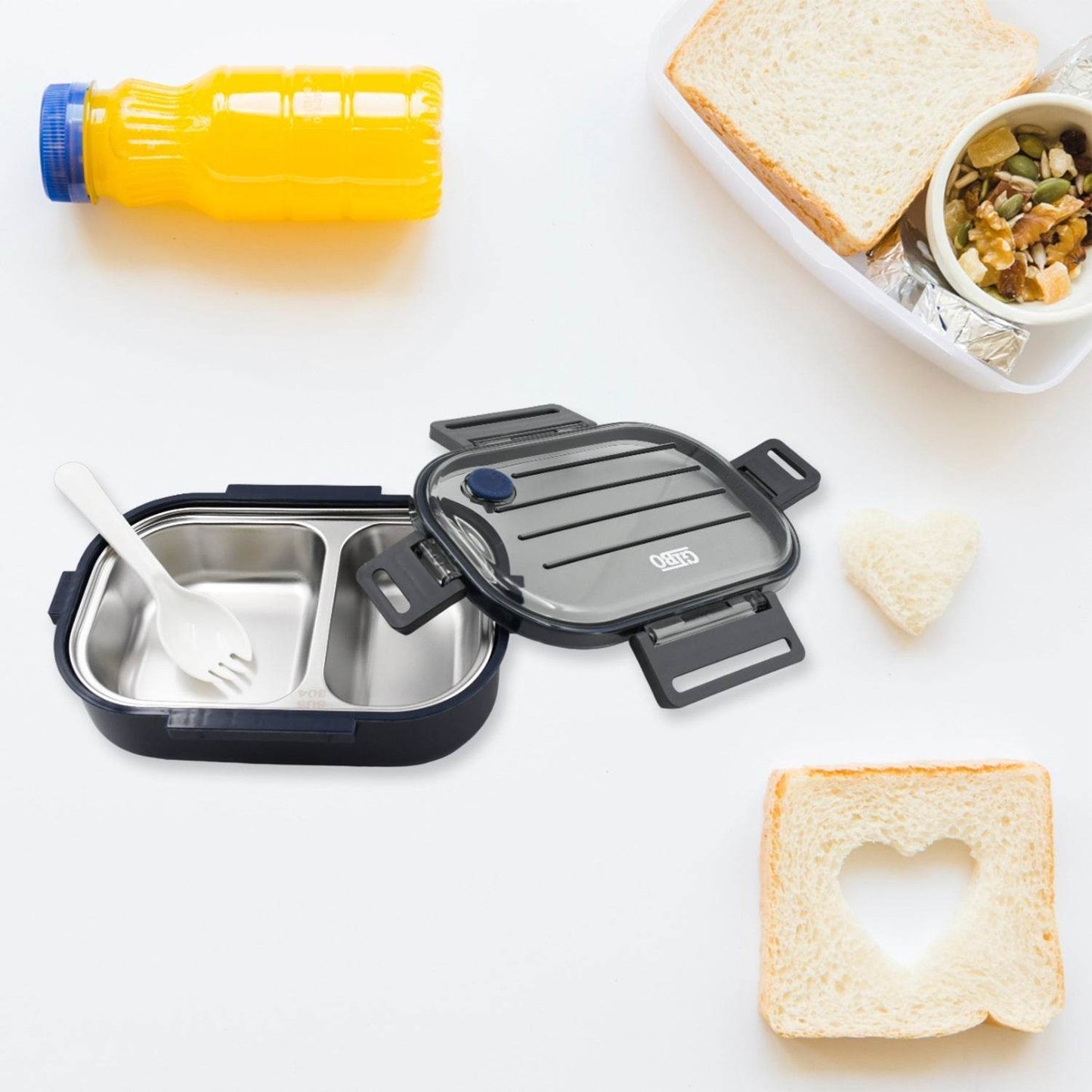 304 Stainless Steel Thermal Lunch Box Leakproof Food Storage Containers, 2-Compartment Lunch Box, Lunch Box for Boys, Girls, Kids, School & Office (500ML) - infinityexculsivestore.com