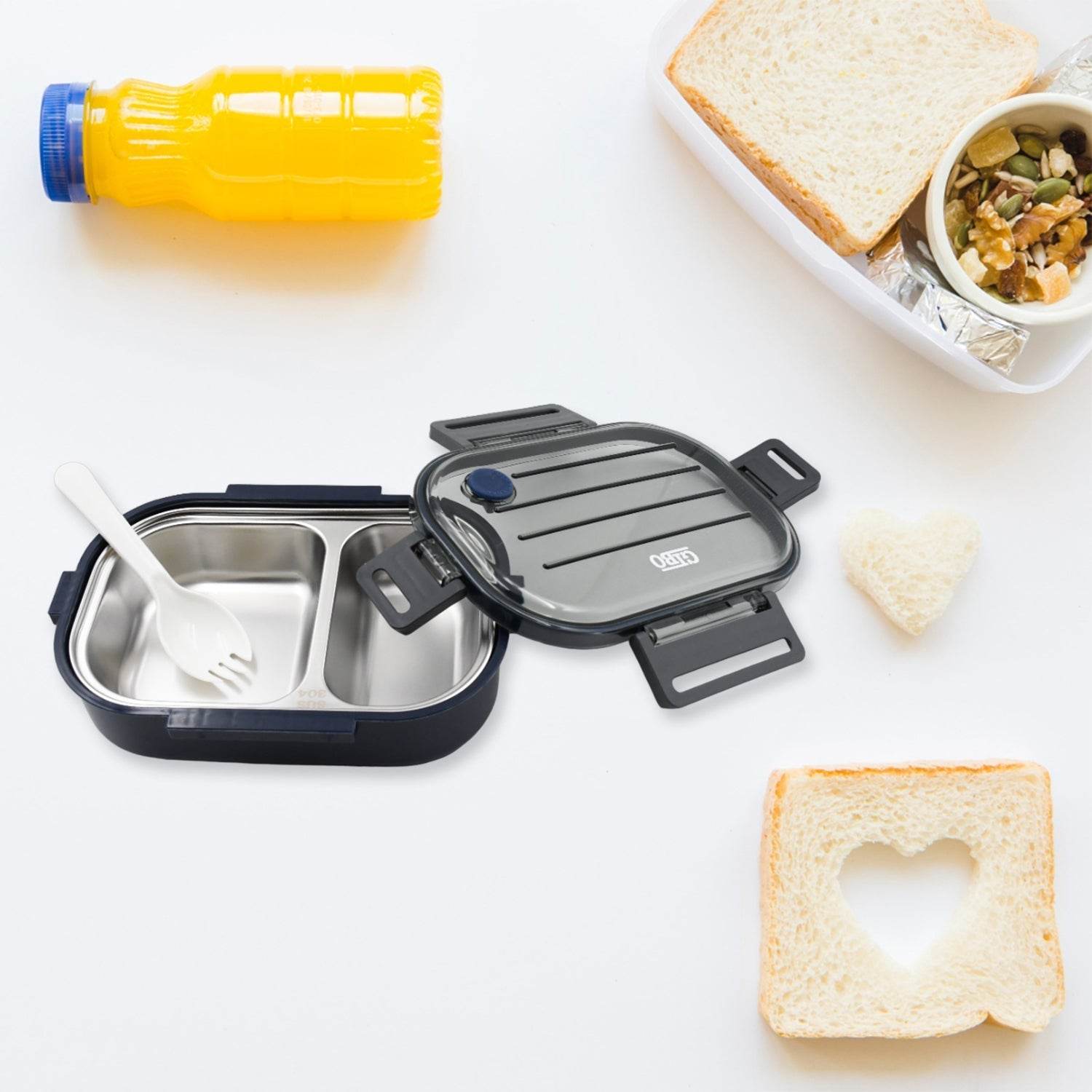304 Stainless Steel Thermal Lunch Box Leakproof Food Storage Containers, 2-Compartment Lunch Box, Lunch Box for Boys, Girls, Kids, School & Office (500ML) - infinityexculsivestore.com