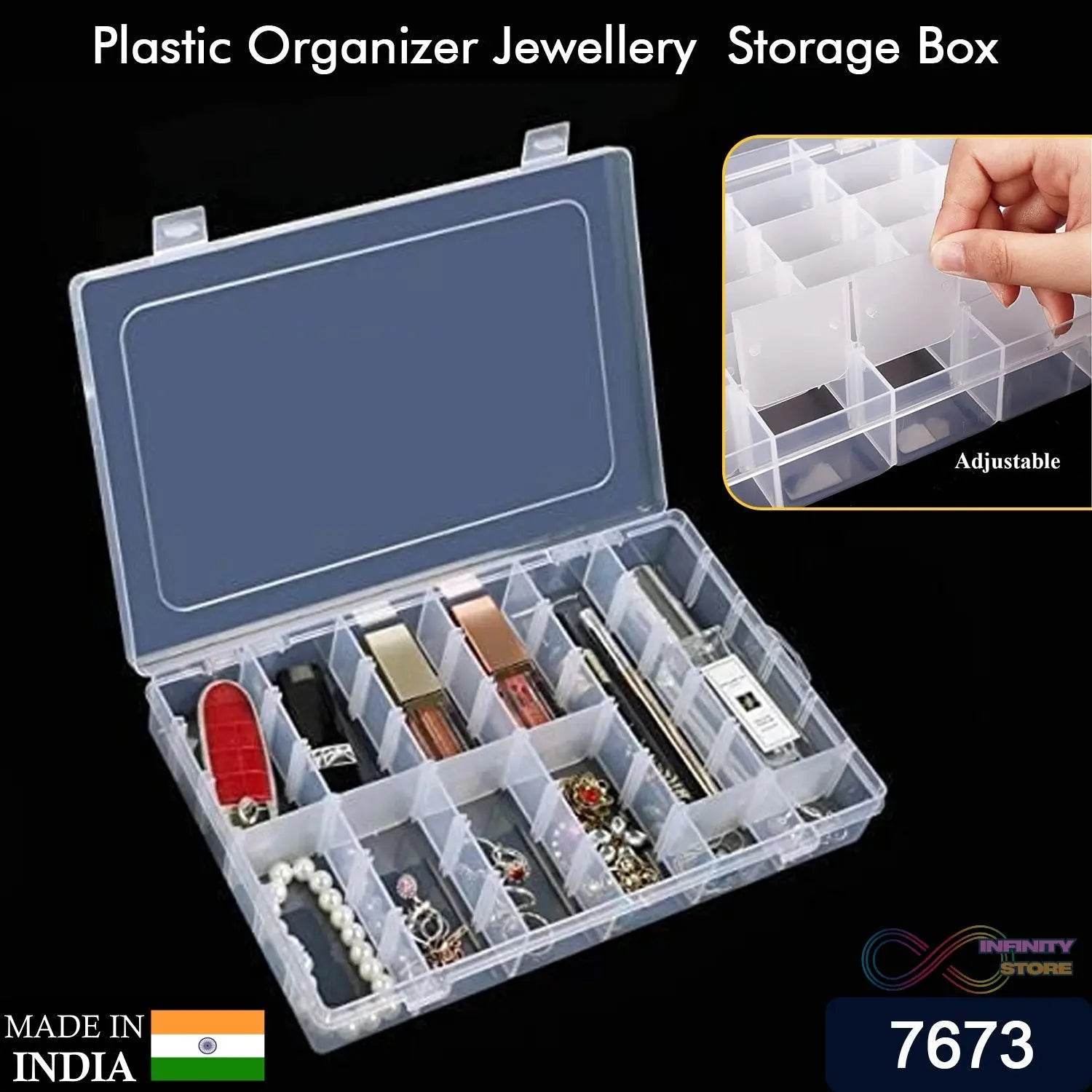 36 Grids Clear Plastic Organizer Box with Adjustable Compartment Dividers, Jewellery Storage Organizer Collection Box (1 pc ) - infinityexculsivestore.com