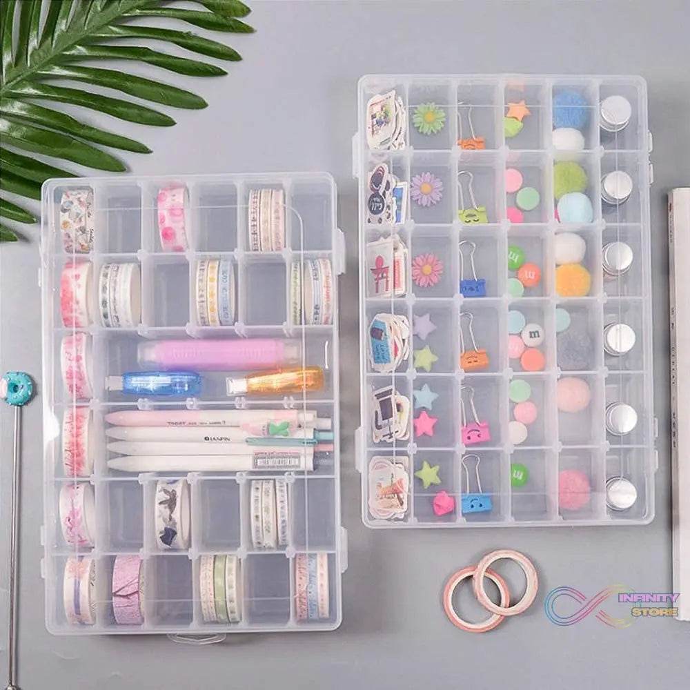 36 Grids Clear Plastic Organizer Box with Adjustable Compartment Dividers, Jewellery Storage Organizer Collection Box (1 pc ) - infinityexculsivestore.com