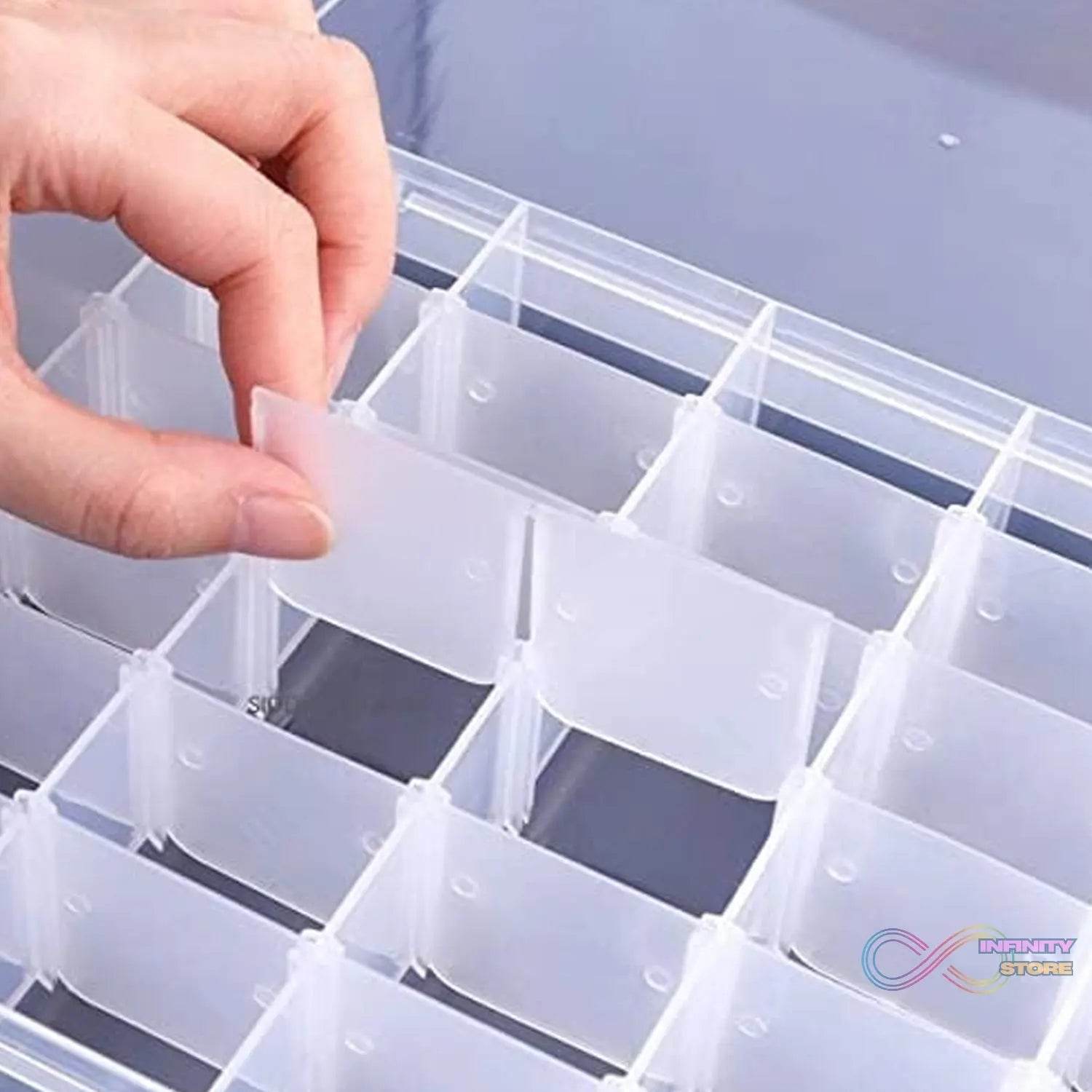 36 Grids Clear Plastic Organizer Box with Adjustable Compartment Dividers, Jewellery Storage Organizer Collection Box (1 pc ) - infinityexculsivestore.com