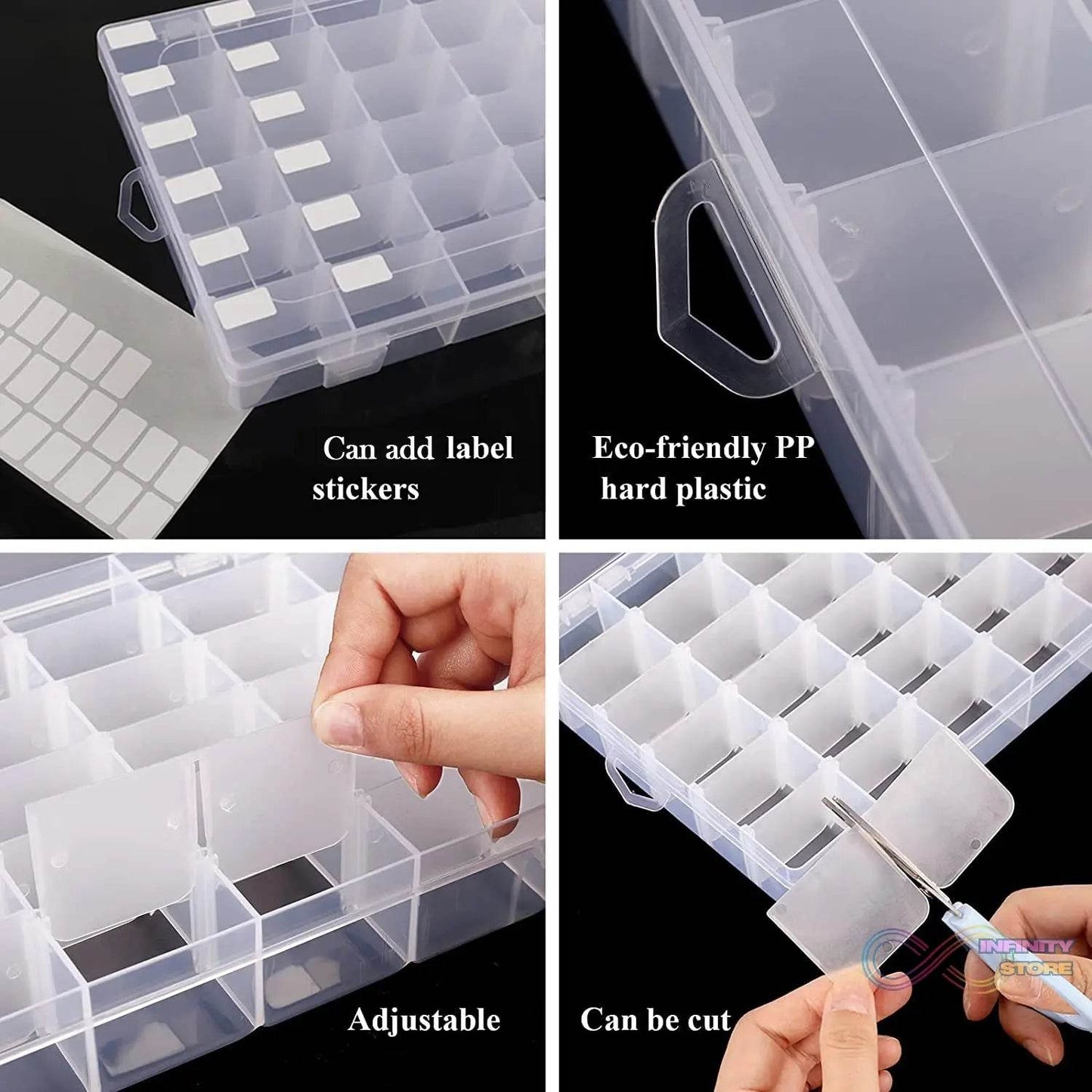 36 Grids Clear Plastic Organizer Box with Adjustable Compartment Dividers, Jewellery Storage Organizer Collection Box (1 pc ) - infinityexculsivestore.com