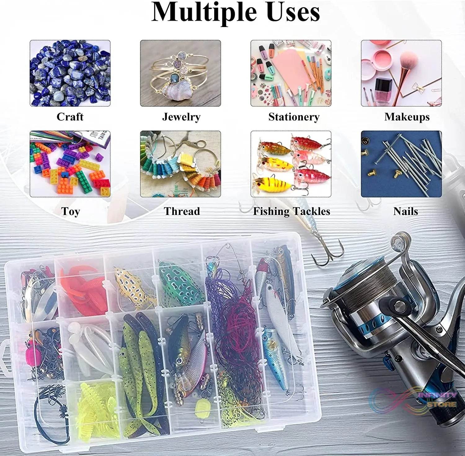36 Grids Clear Plastic Organizer Box with Adjustable Compartment Dividers, Jewellery Storage Organizer Collection Box (1 pc ) - infinityexculsivestore.com