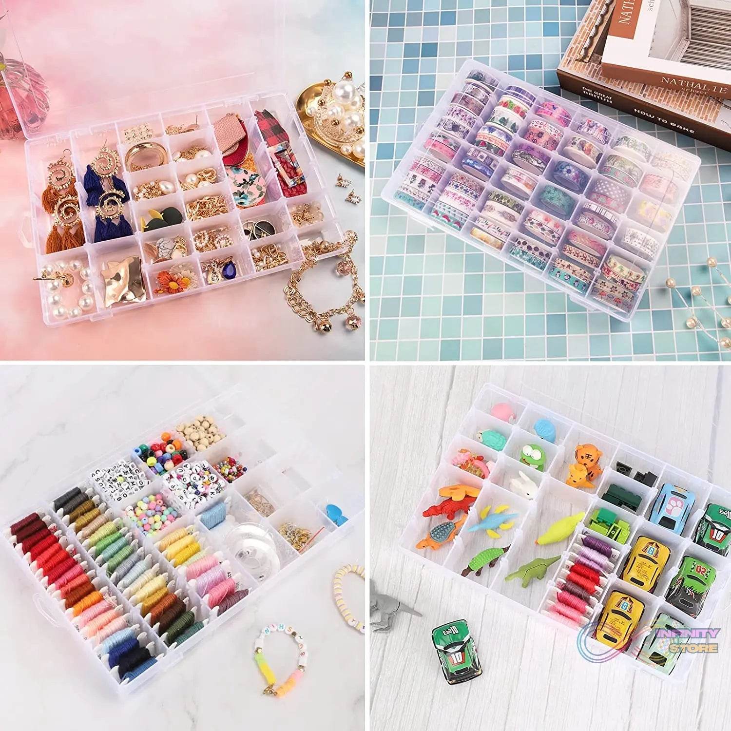 36 Grids Clear Plastic Organizer Box with Adjustable Compartment Dividers, Jewellery Storage Organizer Collection Box (1 pc ) - infinityexculsivestore.com