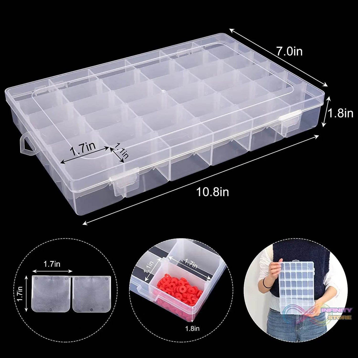 36 Grids Clear Plastic Organizer Box with Adjustable Compartment Dividers, Jewellery Storage Organizer Collection Box (1 pc ) - infinityexculsivestore.com