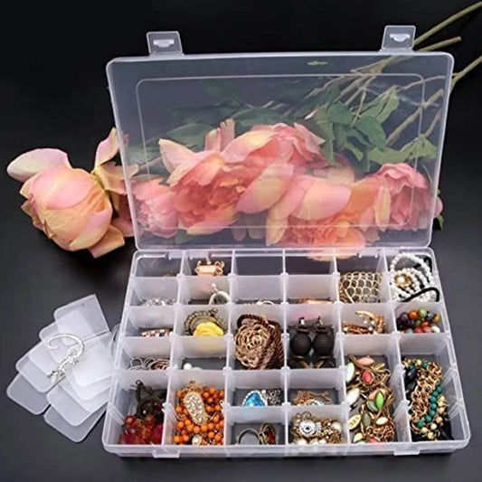 36 Grids Clear Plastic Organizer Jewelry Storage Box with Adjustable Dividers, Transparent Organizer Box (1pc) - infinityexculsivestore.com