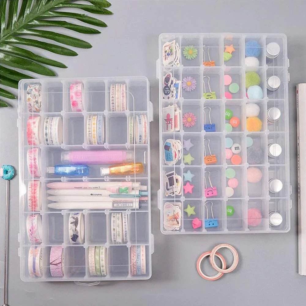 36 Grids Clear Plastic Organizer Jewelry Storage Box with Adjustable Dividers, Transparent Organizer Box (1pc) - infinityexculsivestore.com