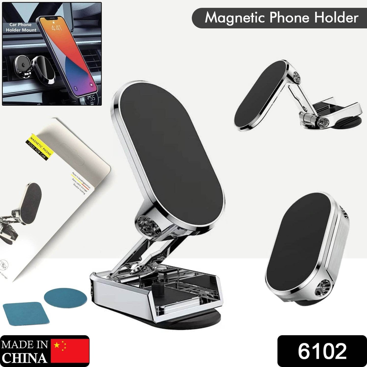 360 Degree Rotating Magnetic Car Phone Holder | Metal Folding Car Phone Holder | New Alloy Folding Magnetic Car Phone Holder (Pack of 1) - infinityexculsivestore.com
