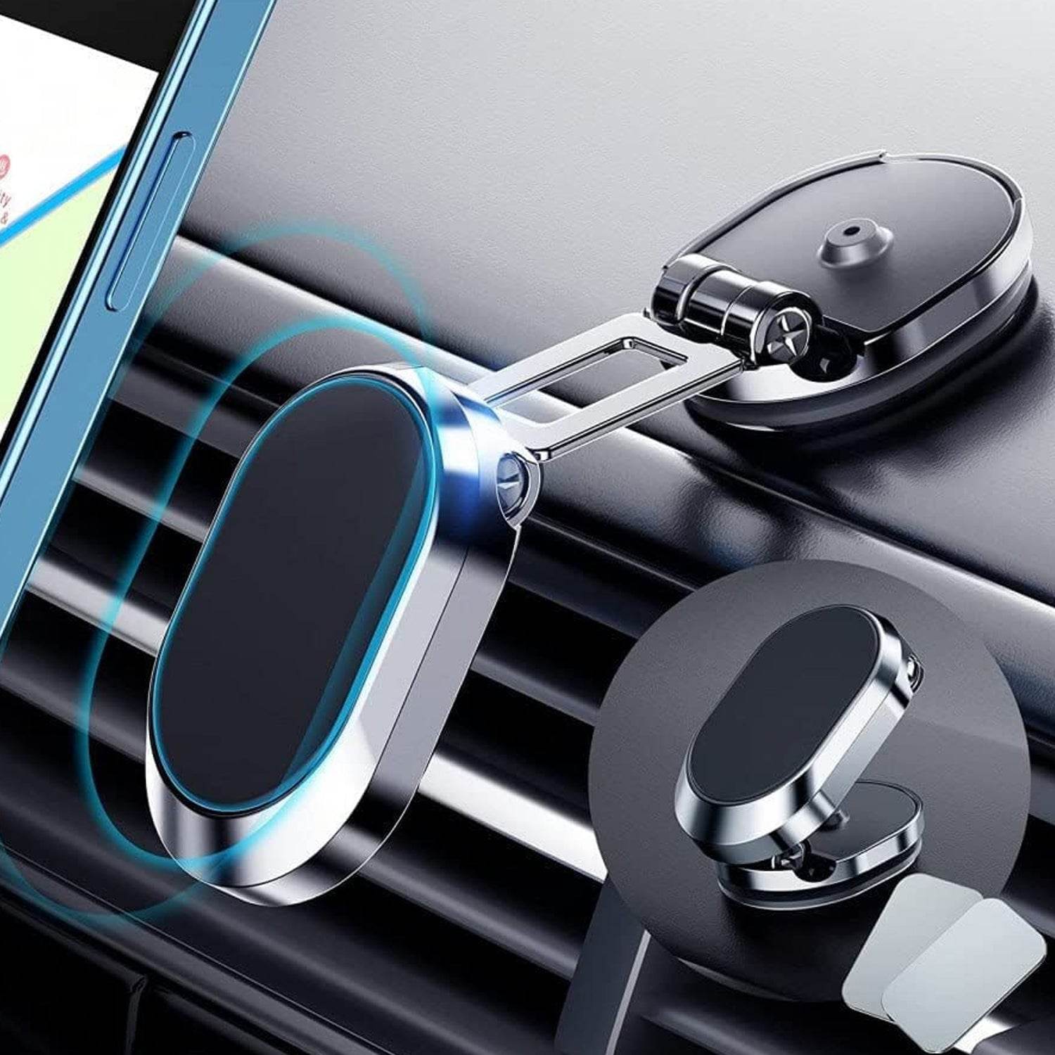 360 Degree Rotating Magnetic Car Phone Holder | Metal Folding Car Phone Holder | New Alloy Folding Magnetic Car Phone Holder (Pack of 1) - infinityexculsivestore.com