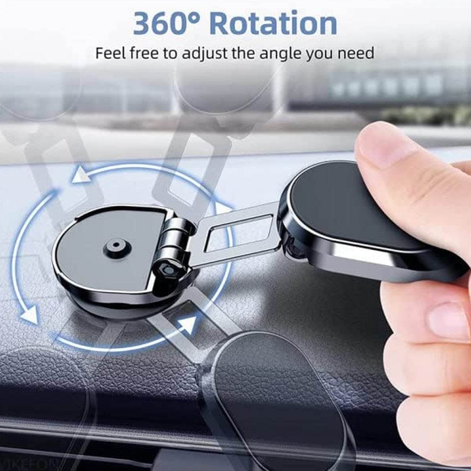 360 Degree Rotating Magnetic Car Phone Holder | Metal Folding Car Phone Holder | New Alloy Folding Magnetic Car Phone Holder (Pack of 1) - infinityexculsivestore.com