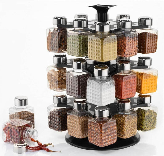 360Β° Revolving Spice Rack | 24-Piece Square Container Set | All-New Design for Condiments - infinityexculsivestore.com