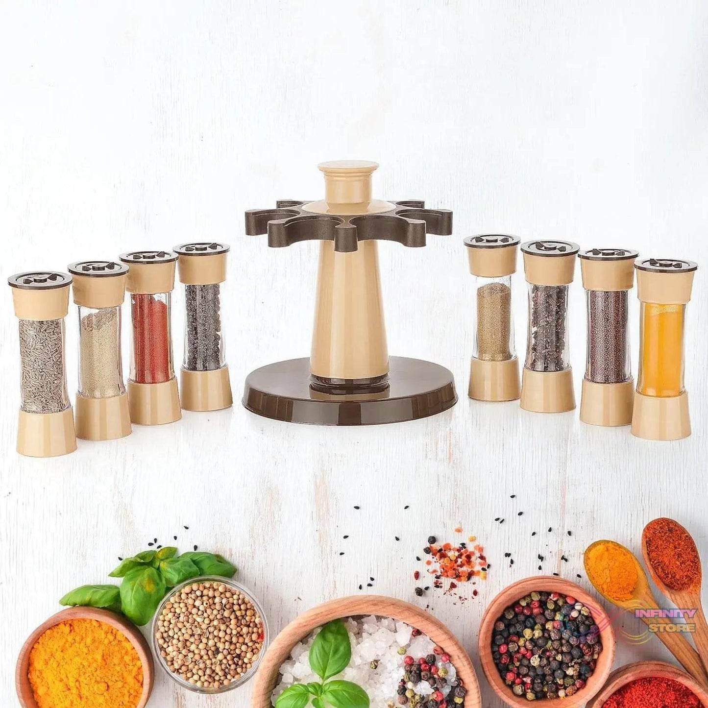 360 Revolving Spice Rack for Kitchen and Dining Table, 8 Spice jars - infinityexculsivestore.com
