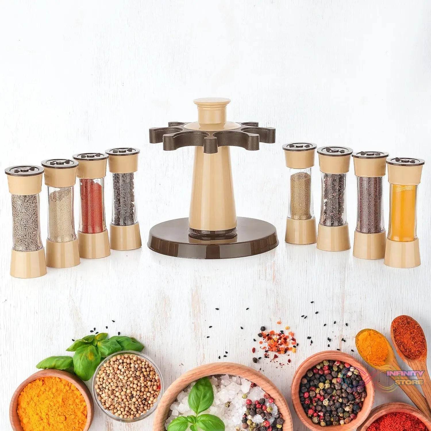 360 Revolving Spice Rack for Kitchen and Dining Table, 8 Spice jars - infinityexculsivestore.com