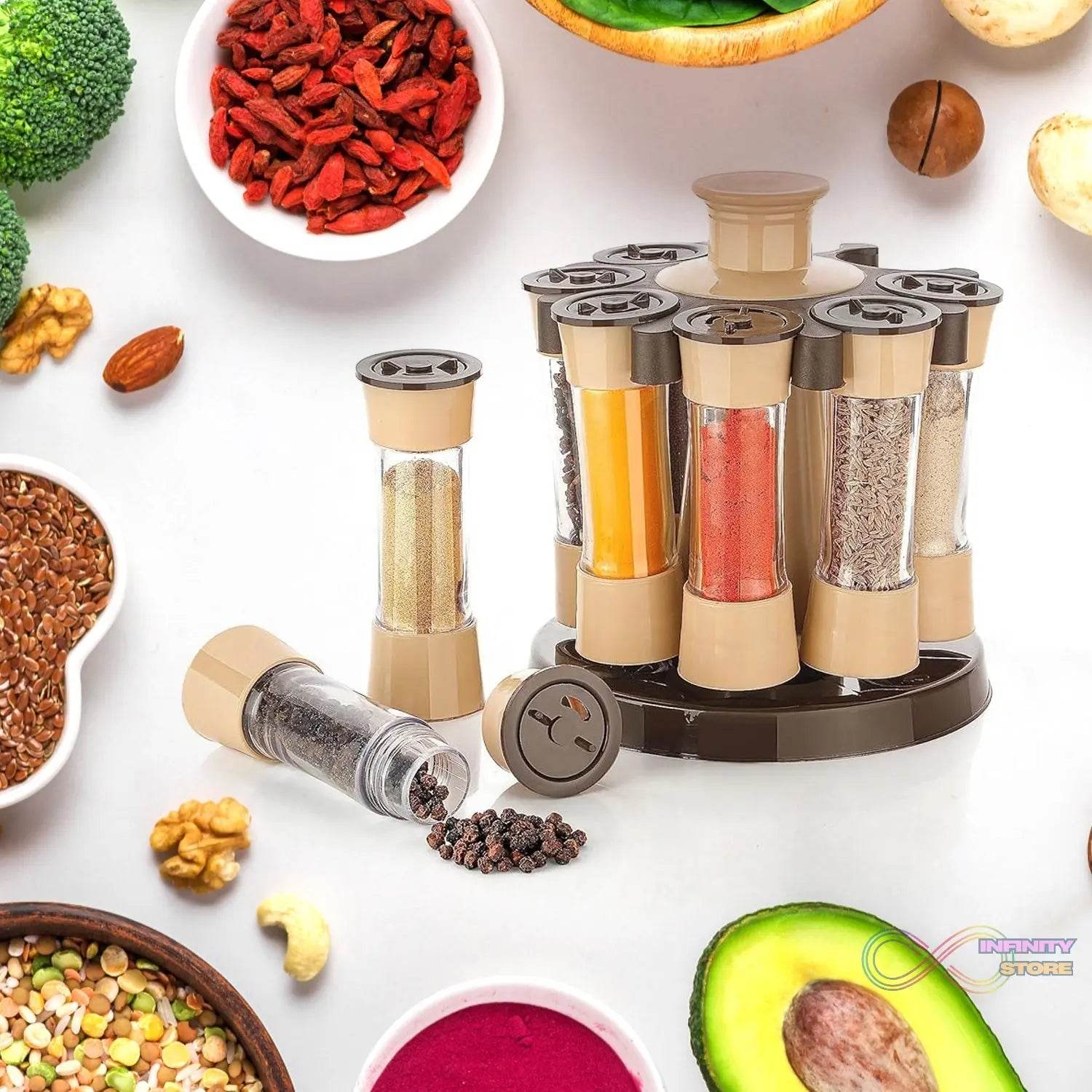 360 Revolving Spice Rack for Kitchen and Dining Table, 8 Spice jars - infinityexculsivestore.com