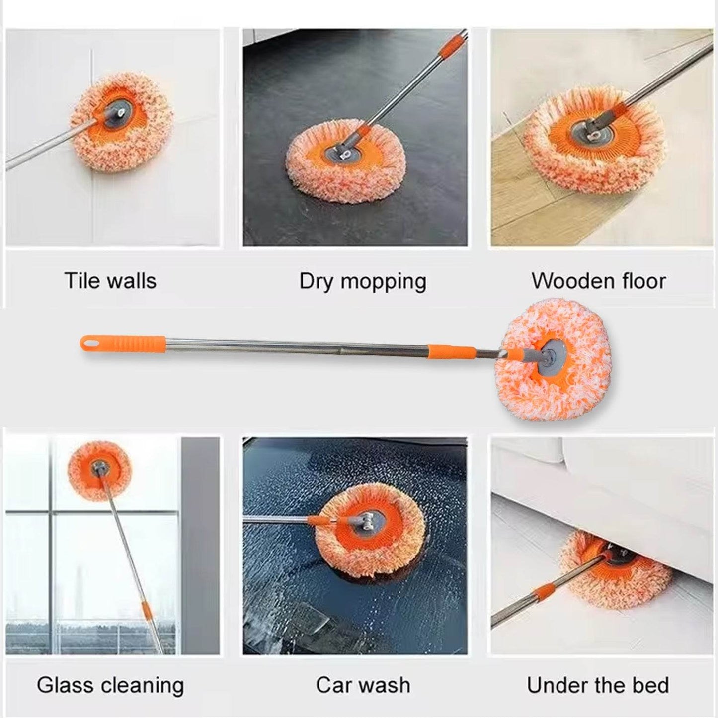 360° Rotatable Ceiling Dust Cleaning Mop Extendable Long Lightweight Handle Mop Heads Pad, Spin Scrubber for Ceiling Floor Bathroom Kitchen Tile - infinityexculsivestore.com